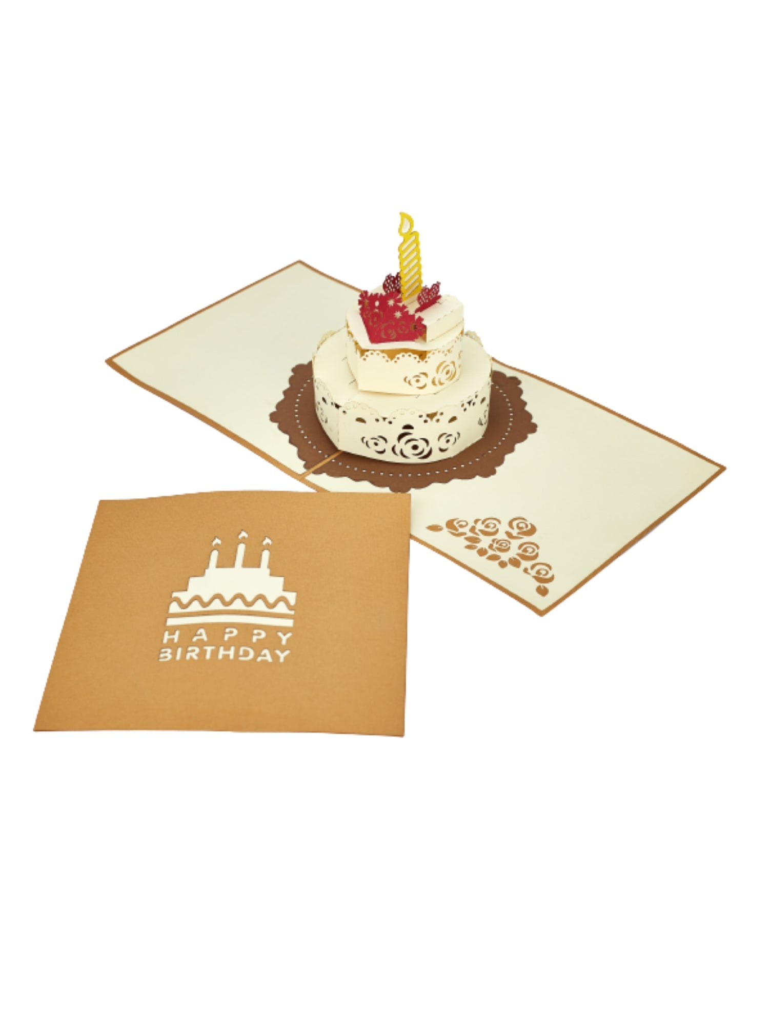 Origamo biglietto augurale handmade con torta giallo PAV730 TORTA DECORATA ORIGAMO