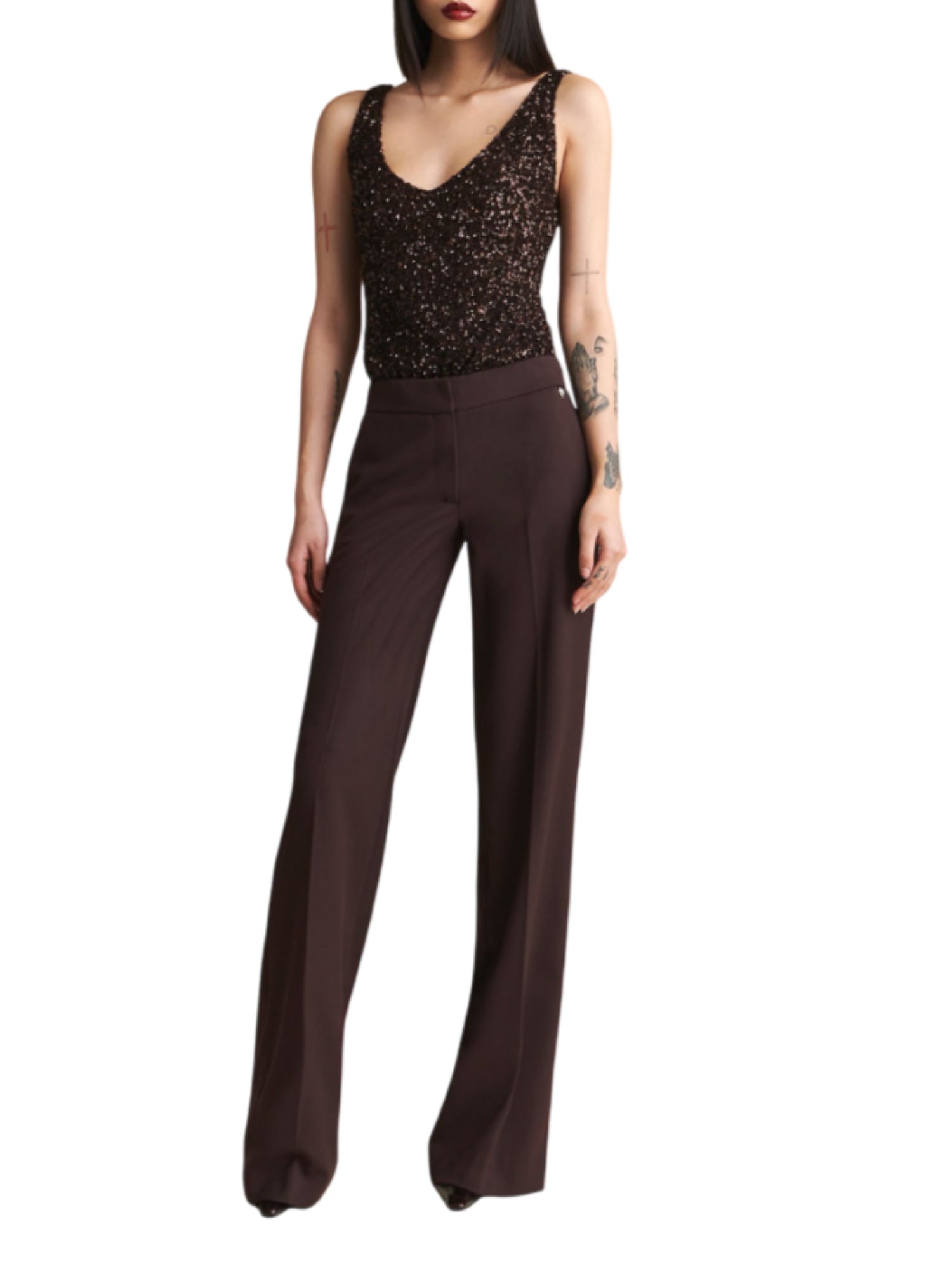 Aniye By top Luxy con paillettes marrone 181430 00046 ANIYE BY