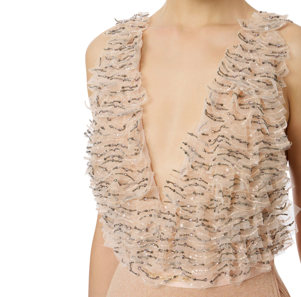 Elisabetta Franchi abito elegante Red Carpet in tulle e jersey rosa cipria ABR1957E2 EA1 ELISABETTA FRANCHI