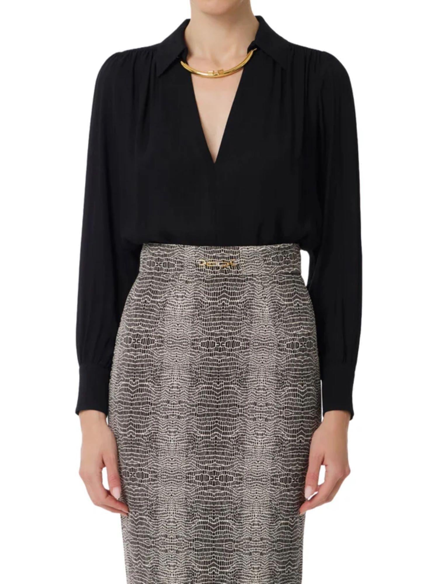 Elisabetta Franchi camicia in georgette con collana nero CA12356E2 110 ELISABETTA FRANCHI