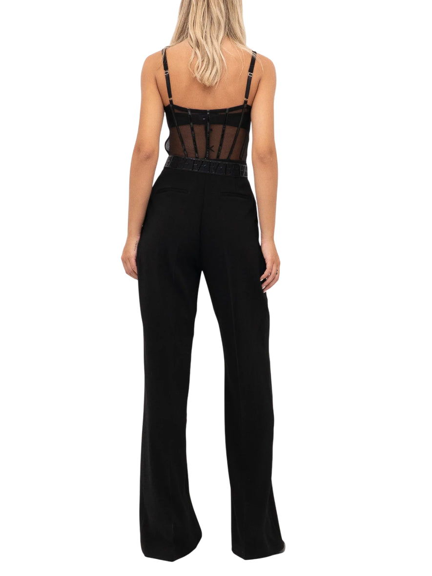 Elisabetta Franchi tuta jumpsuit in tulle e crepe nero TU05756E2 110 ELISABETTA FRANCHI