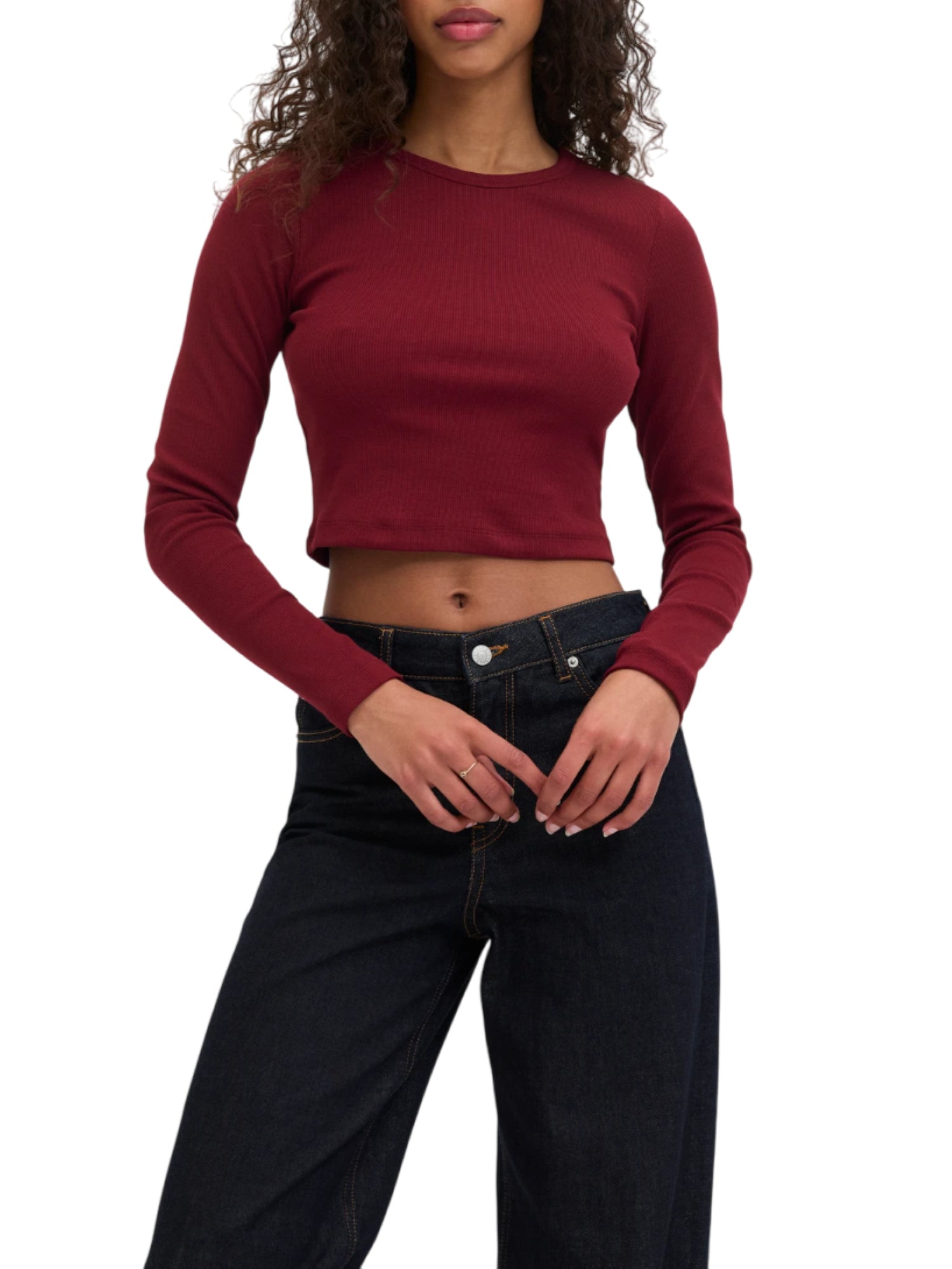 Jjxx T-shirt crop a costine bordeaux 12200402 CABERNET JJXX