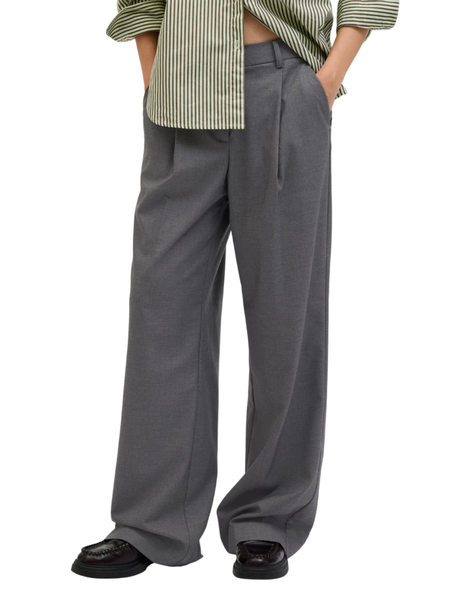 Jjxx pantaloni donna vita alta con pinces grigio 12248958 DARK GREY MELANGE JJXX