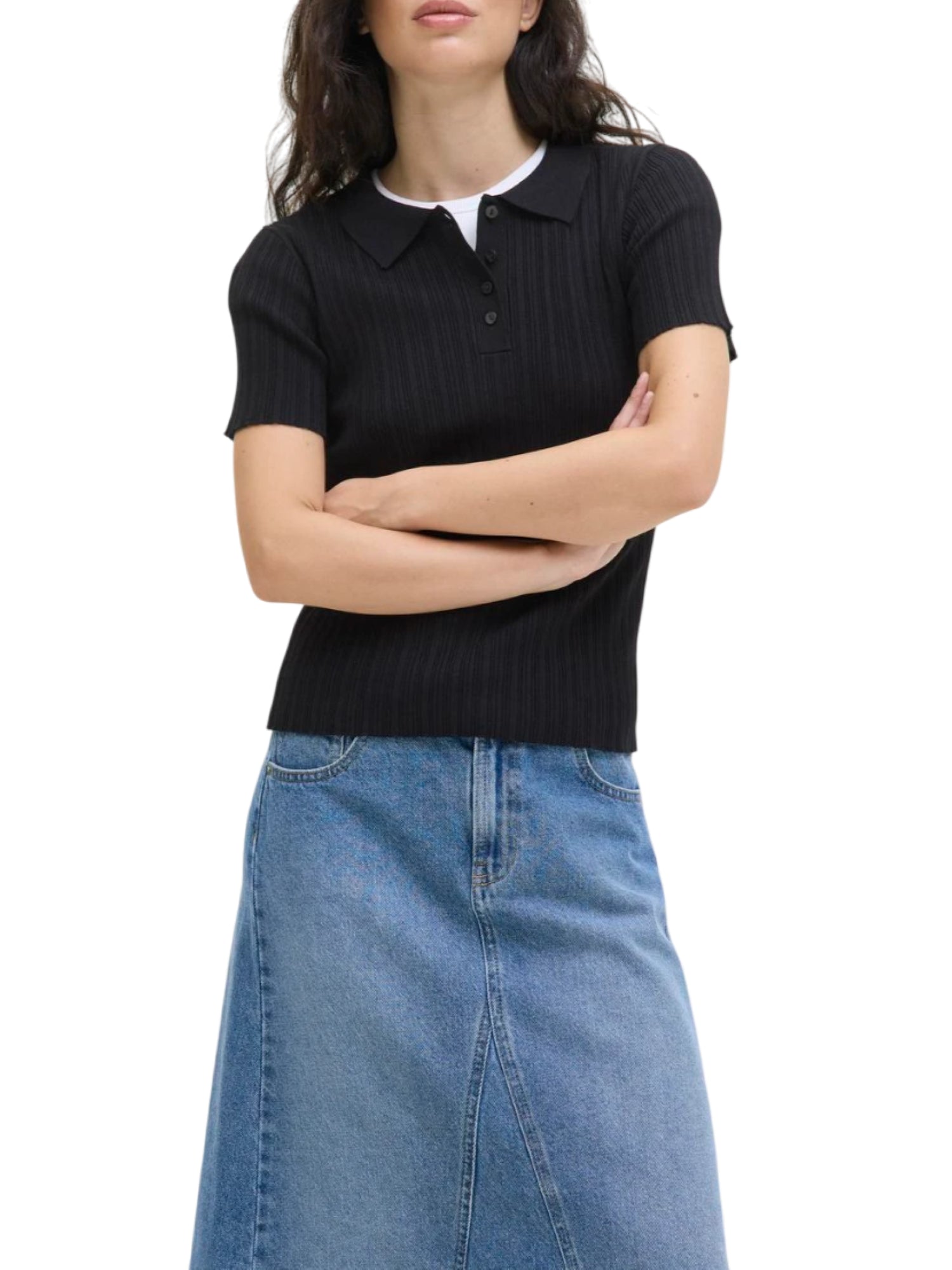 Jjxx polo donna a costine nero 12280289 BLACK JJXX