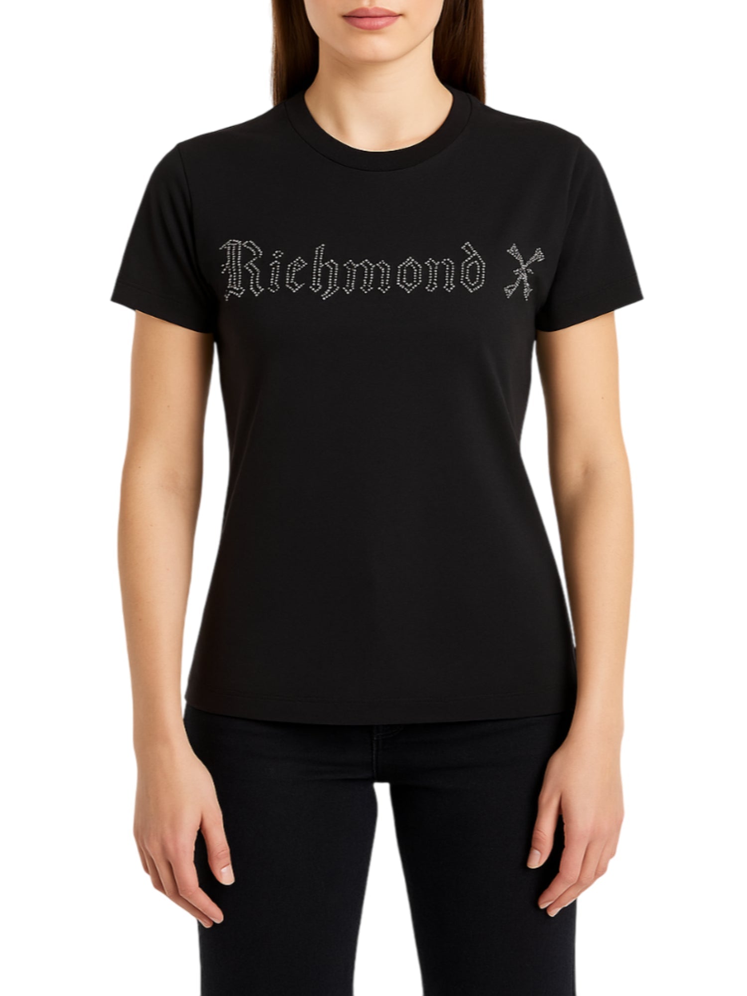 John Richmond T-shirt Toulep con logo strass nero UWA25069TS BLACK John RICHMOND