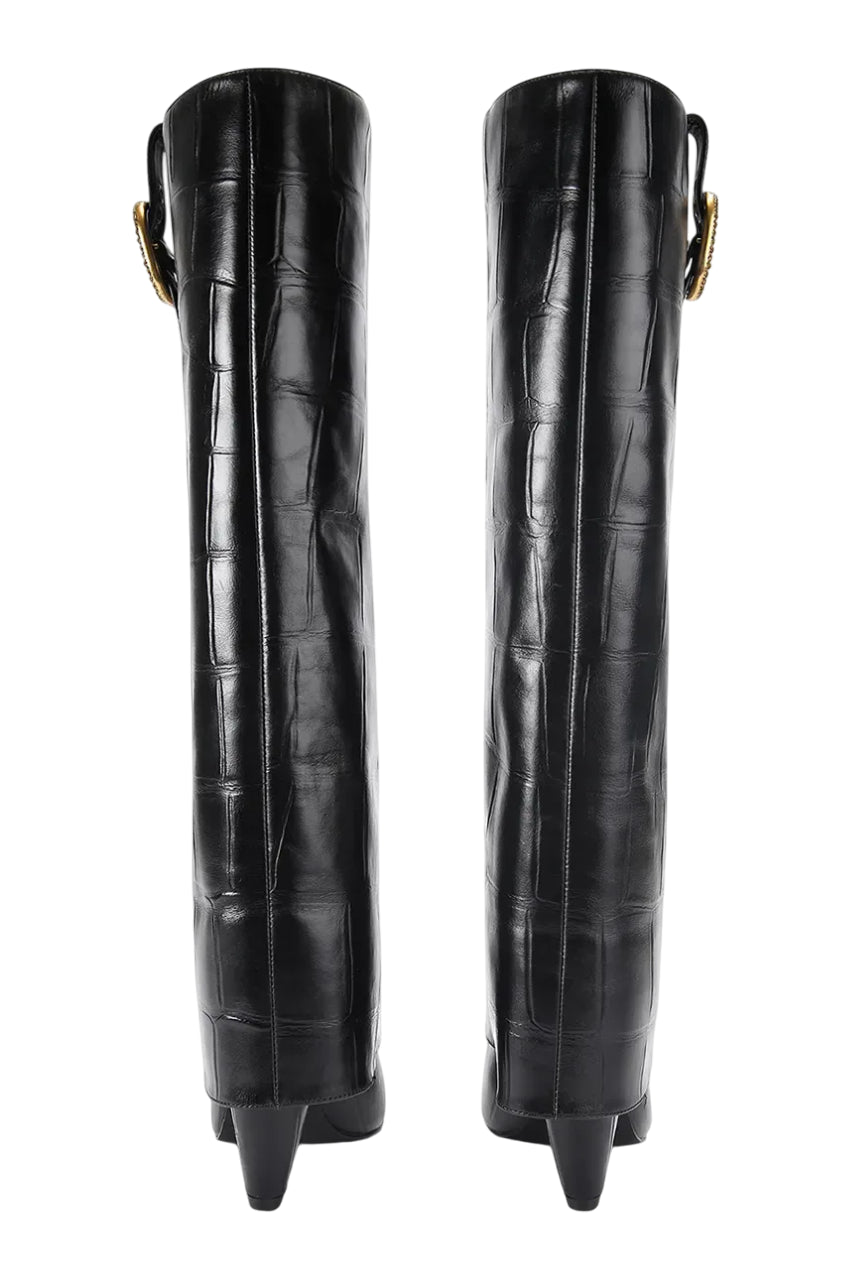 Kurt Geiger stivali alti in pelle effetto coccodrillo nero 5022300419 BLACK-CROC PRINT KURT GEIGER