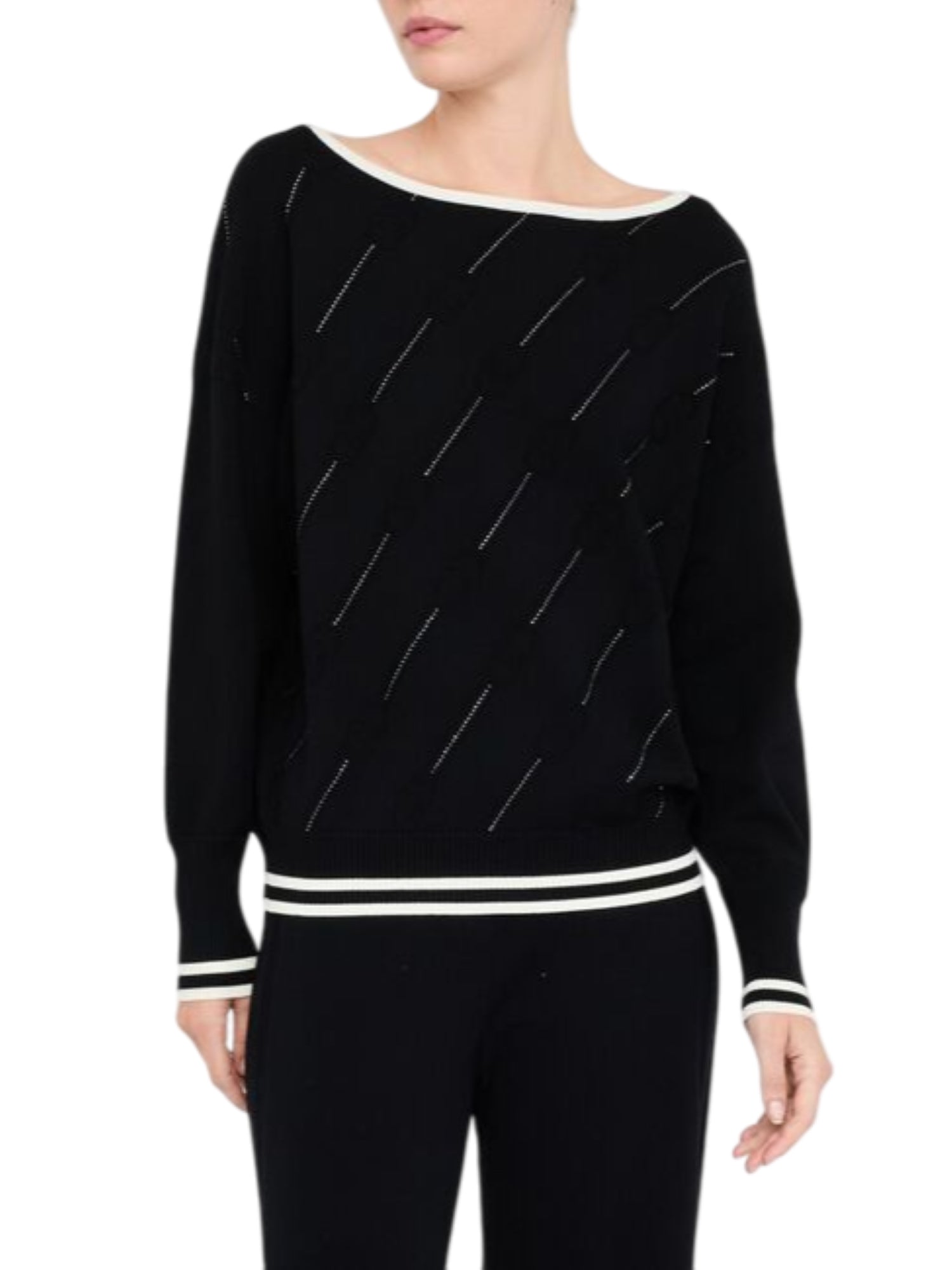 Liu Jo maglia donna con strass e logo nero TF5206MS63L 03N66 LIU JO