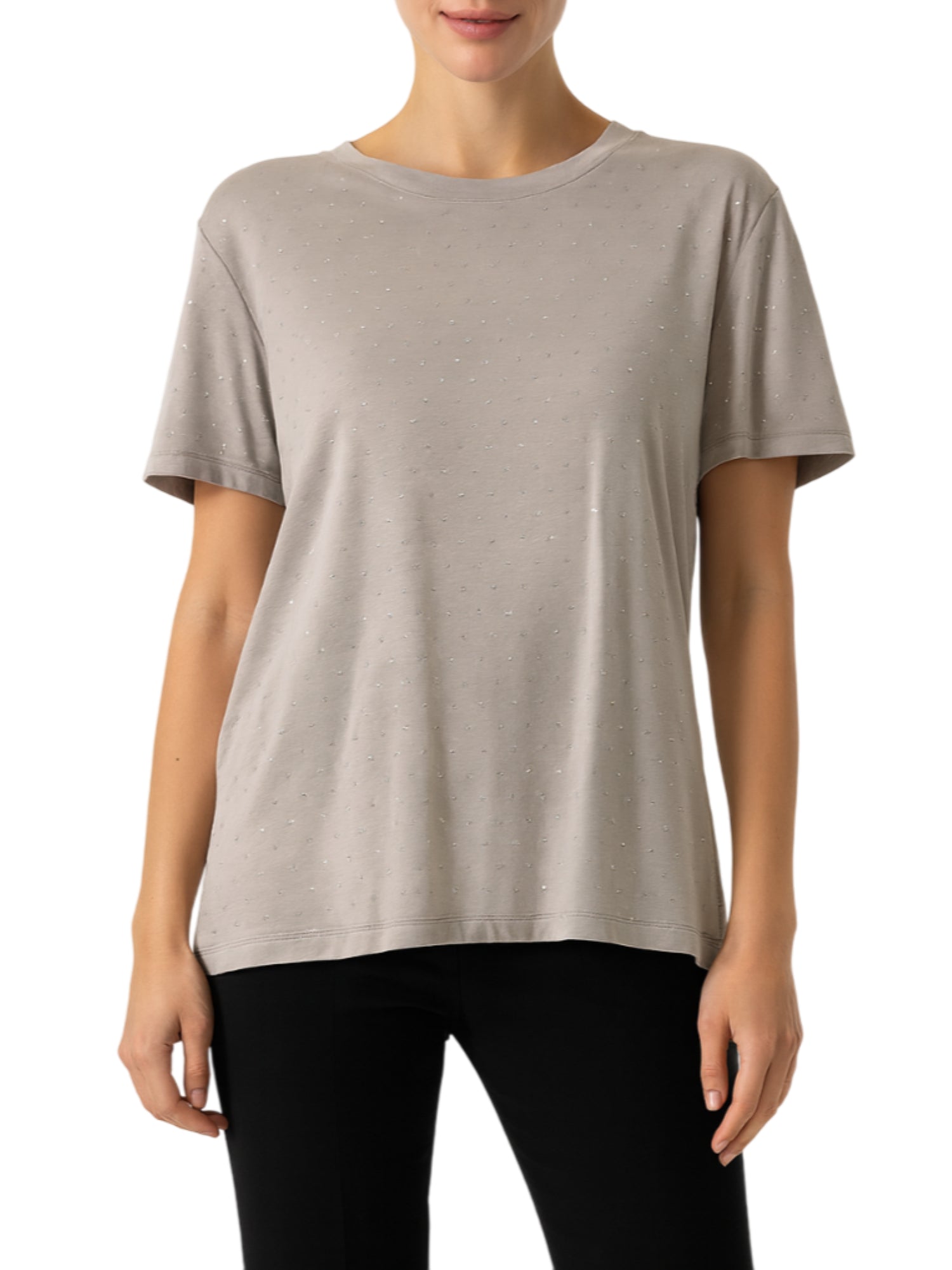Lola by Sandro Ferrone T-shirt misto modal con strass tortora L98YBFSCIUPA FANGO-FANGO Lola BY S.FERRONE