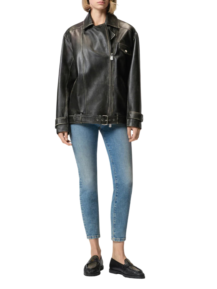 Pinko giubbino chiodo in pelle Caciopepe nero 105369-A23U Z98 PINKO