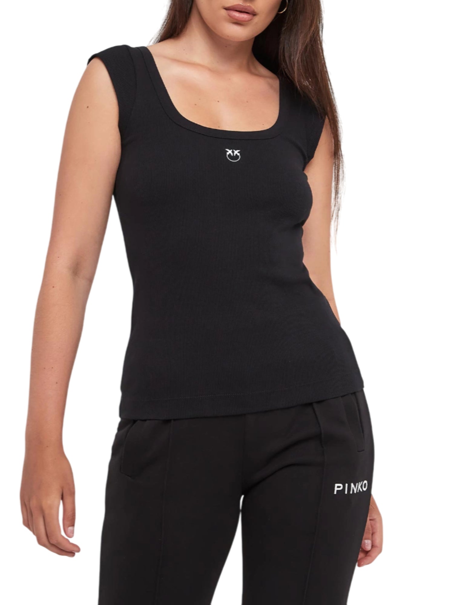 Pinko top Tenace a costine con logo nero 105511-A2RC Z99 PINKO