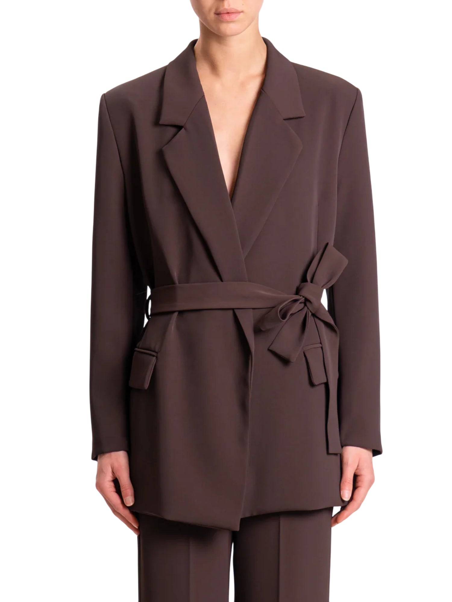 Vicolo giacca blazer con cintura marrone TF0358 MARRONE VICOLO