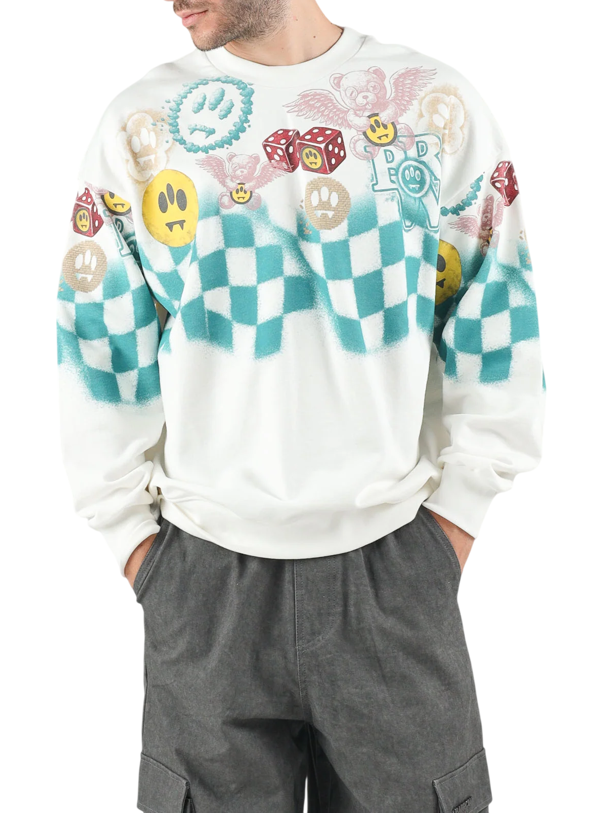 Barrow felpa unisex con stampe iconiche multicolor panna F6BWUASW071 412 BARROW