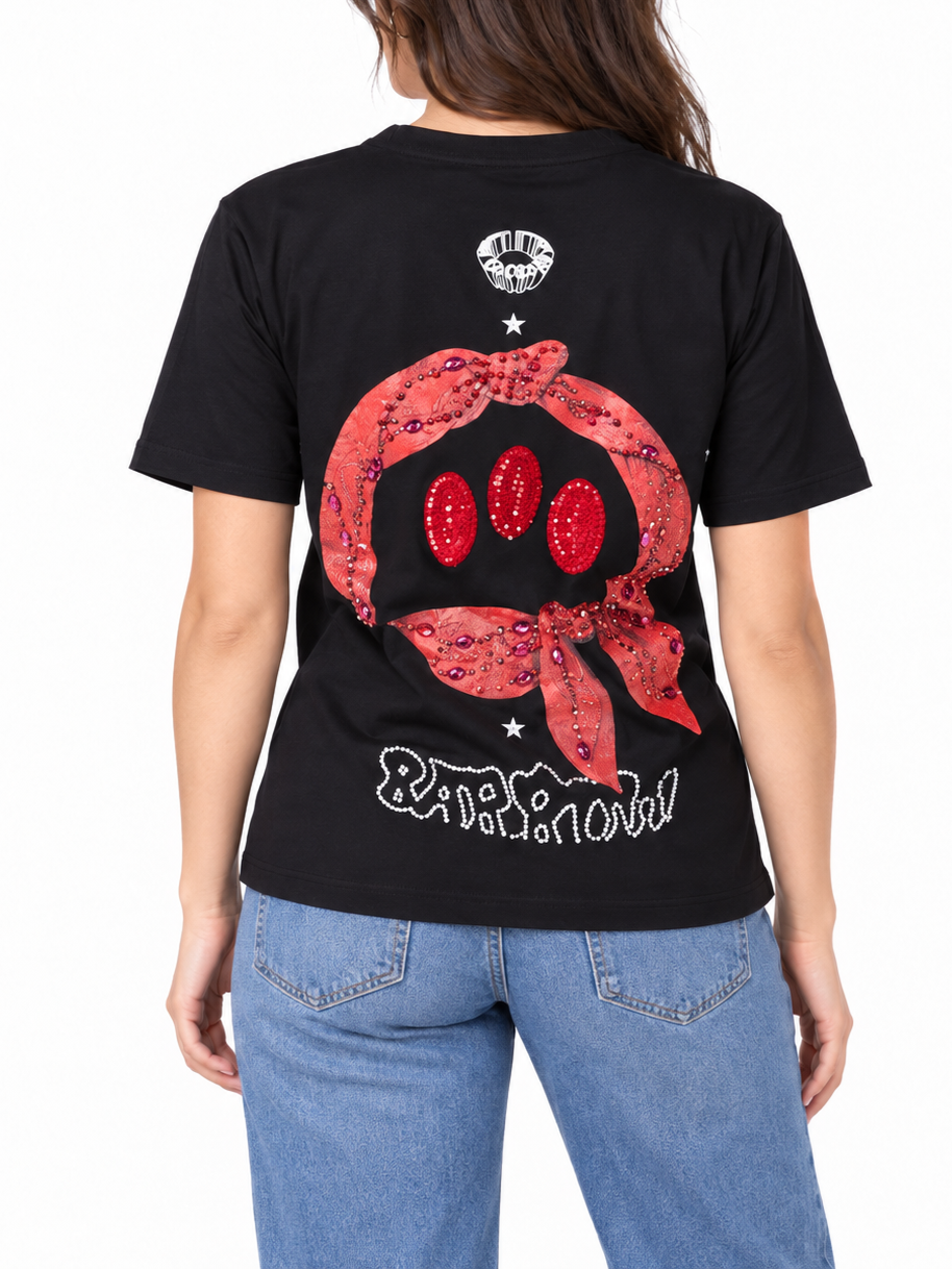 Barrow T-shirt manica corta donna con logo e applicazioni gioiello nero F6BWUATH057 110 BARROW