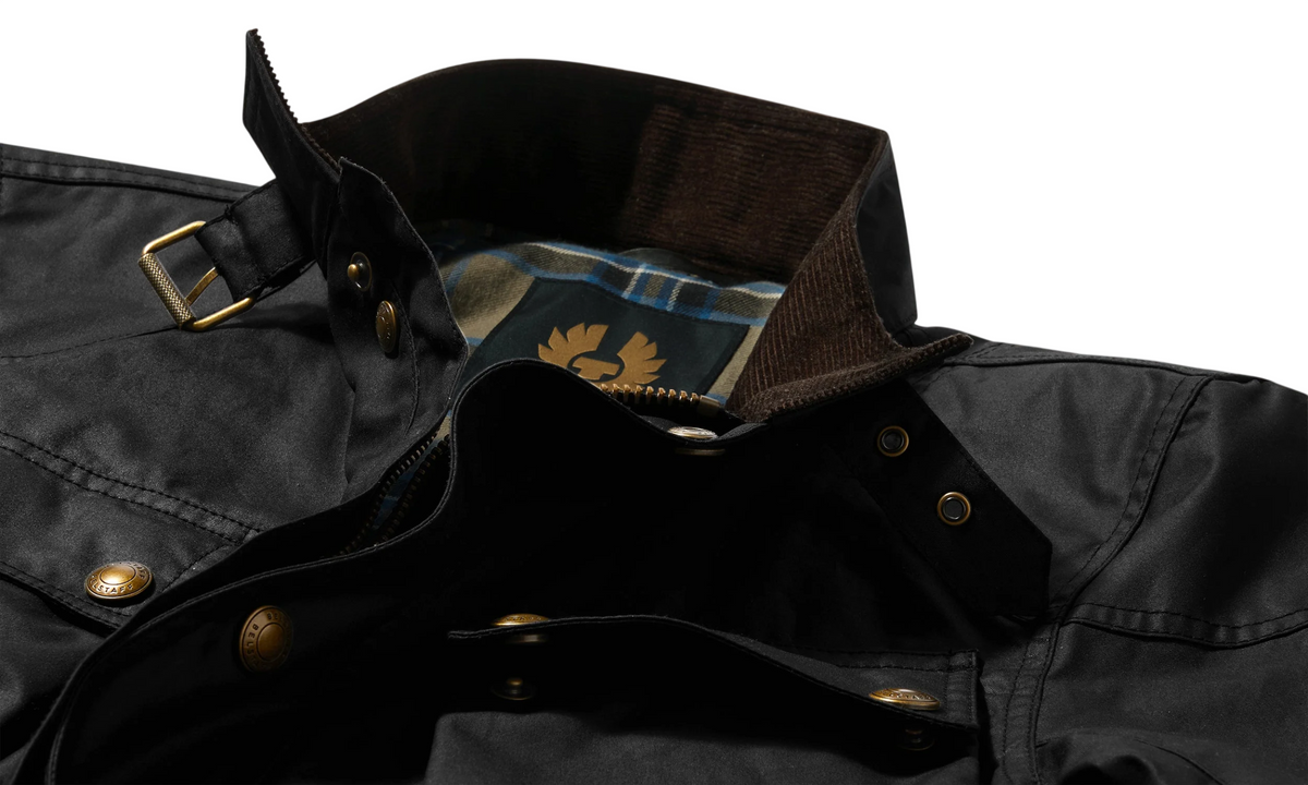 Belstaff giubbino uomo in cotone cerato Millerain nero 105300 BLACK BELSTAFF