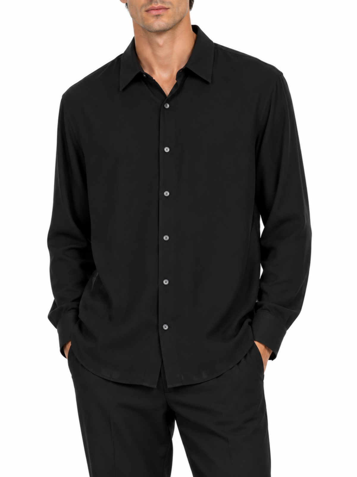 Bicolore camicia uomo in viscosa manica lunga nero R3407-ORO NERO Bicolore