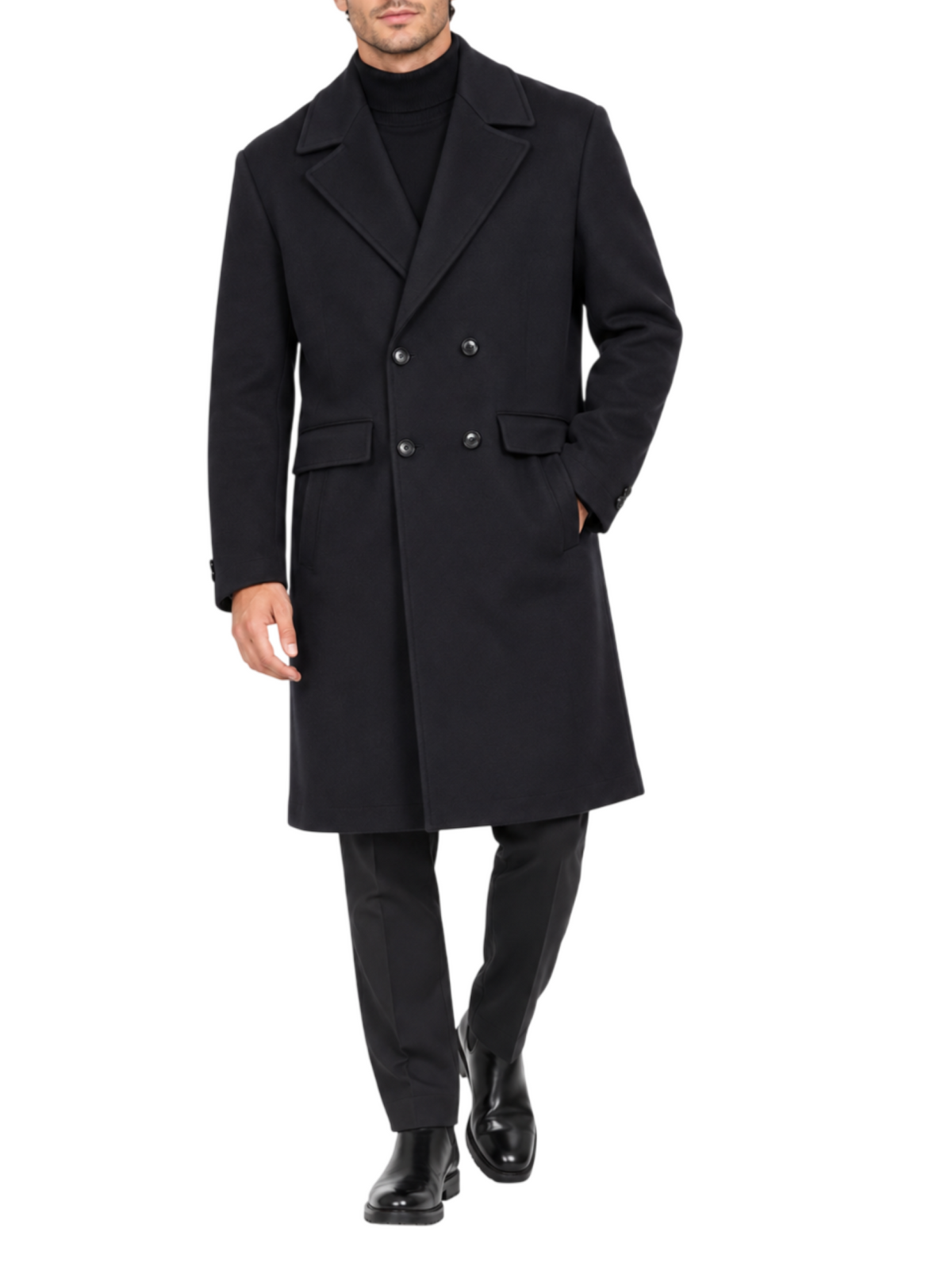 Bicolore cappotto lungo doppiopetto uomo misto viscosa nero R4224-AGRA NERO Bicolore