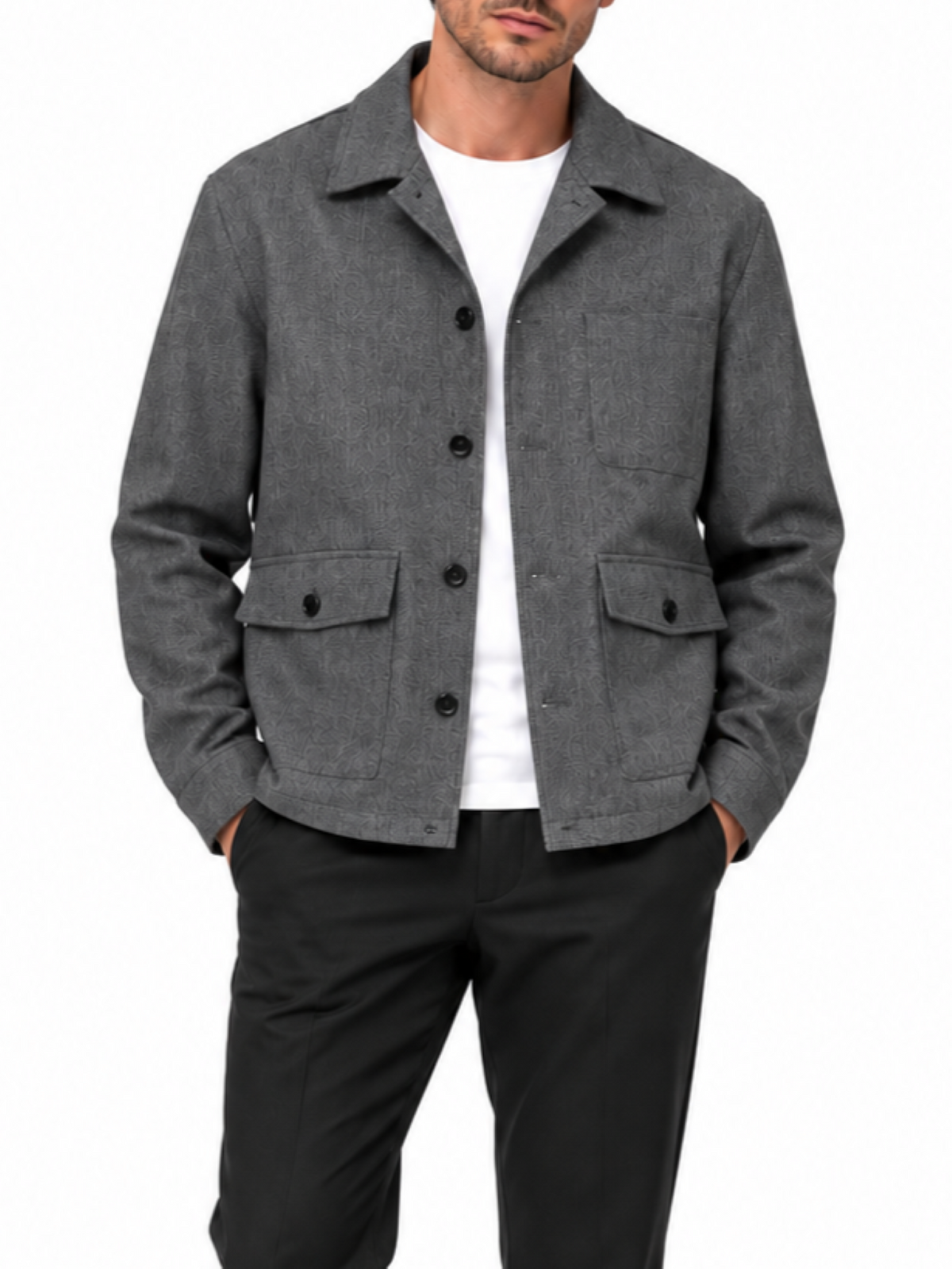 Bicolore camicia uomo con tasconi grigio melange R7775-RENO GRIGIO Bicolore