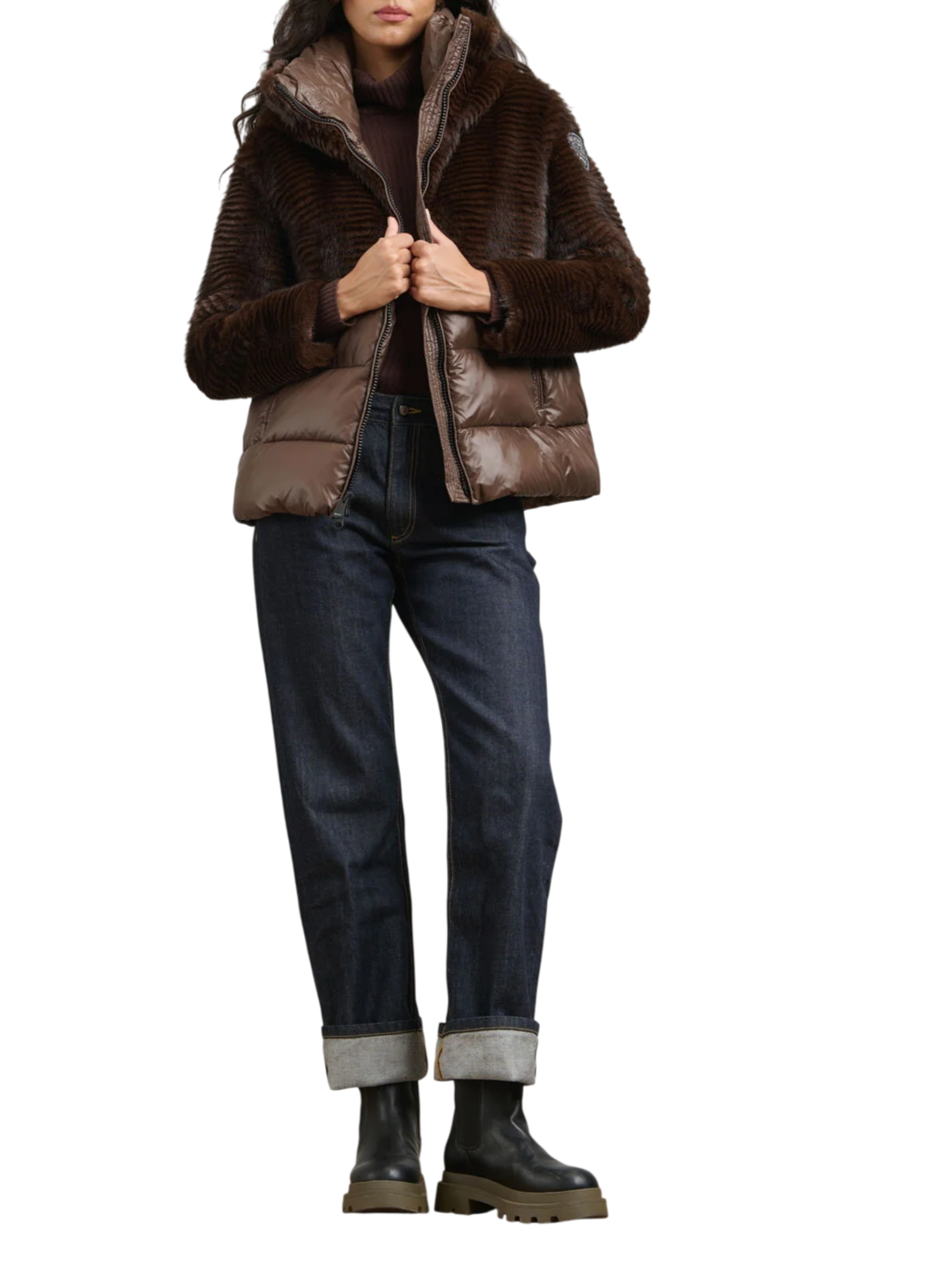 Blauer piumino donna Fanevil in nylon ed ecopelliccia con cappuccio marrone 26WBLDC02304-007685 30B BLAUER