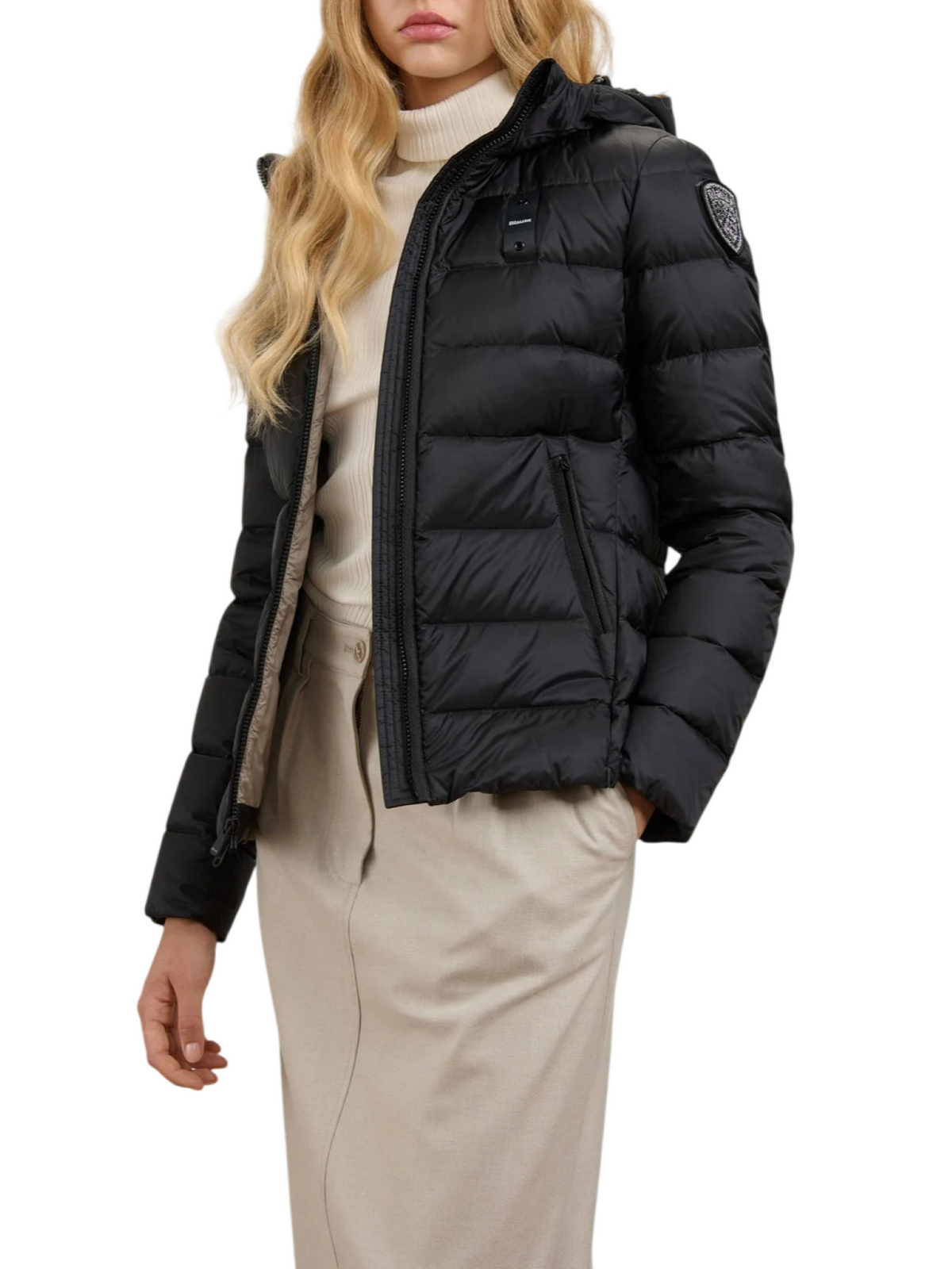Blauer piumino donna Charme con cappuccio nero 26WBLDC03037-006047 999EI BLAUER