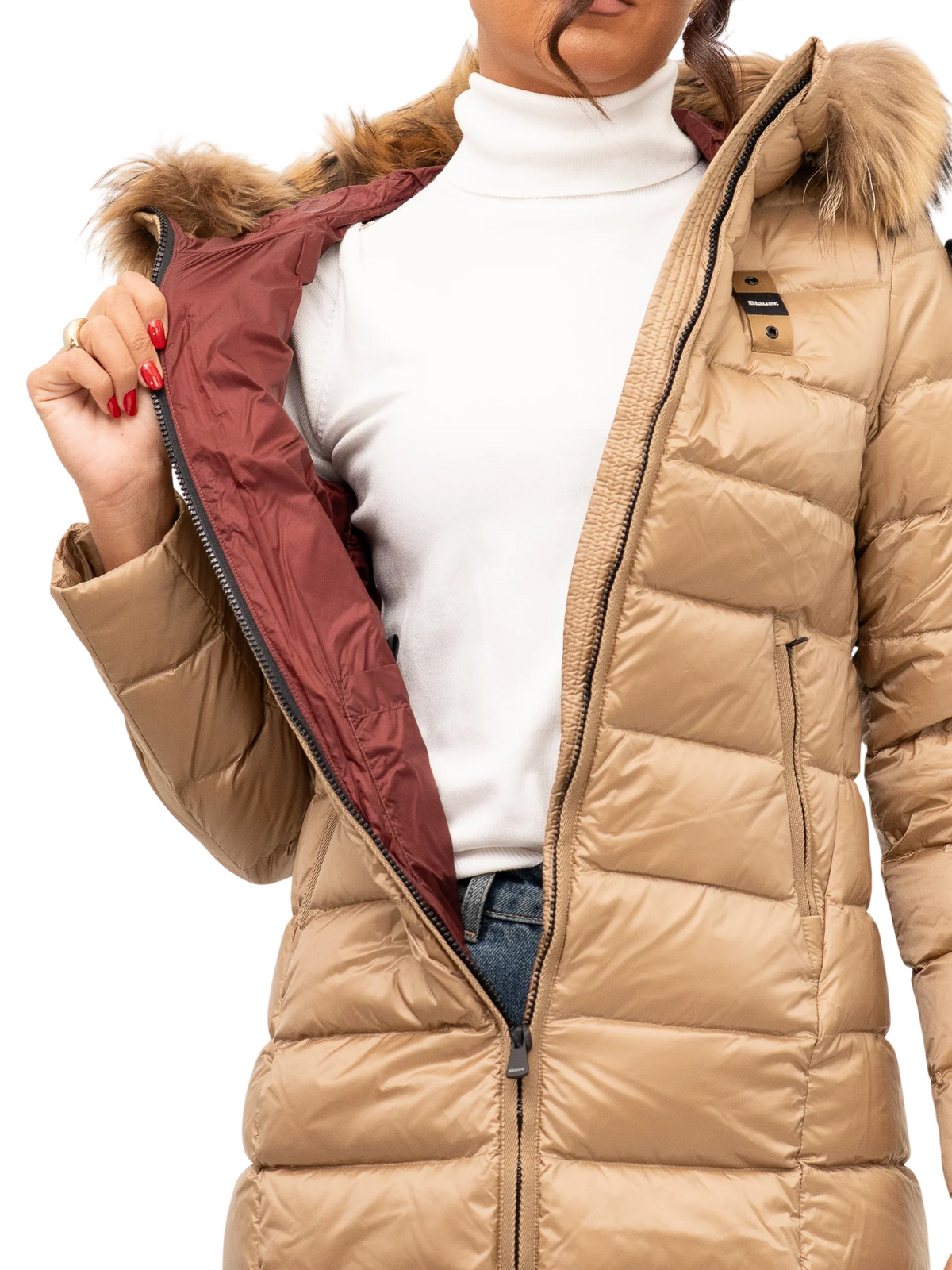 Blauer piumino lungo donna Kristin con cappuccio beige 26WBLDK03040-006047 336MI BLAUER