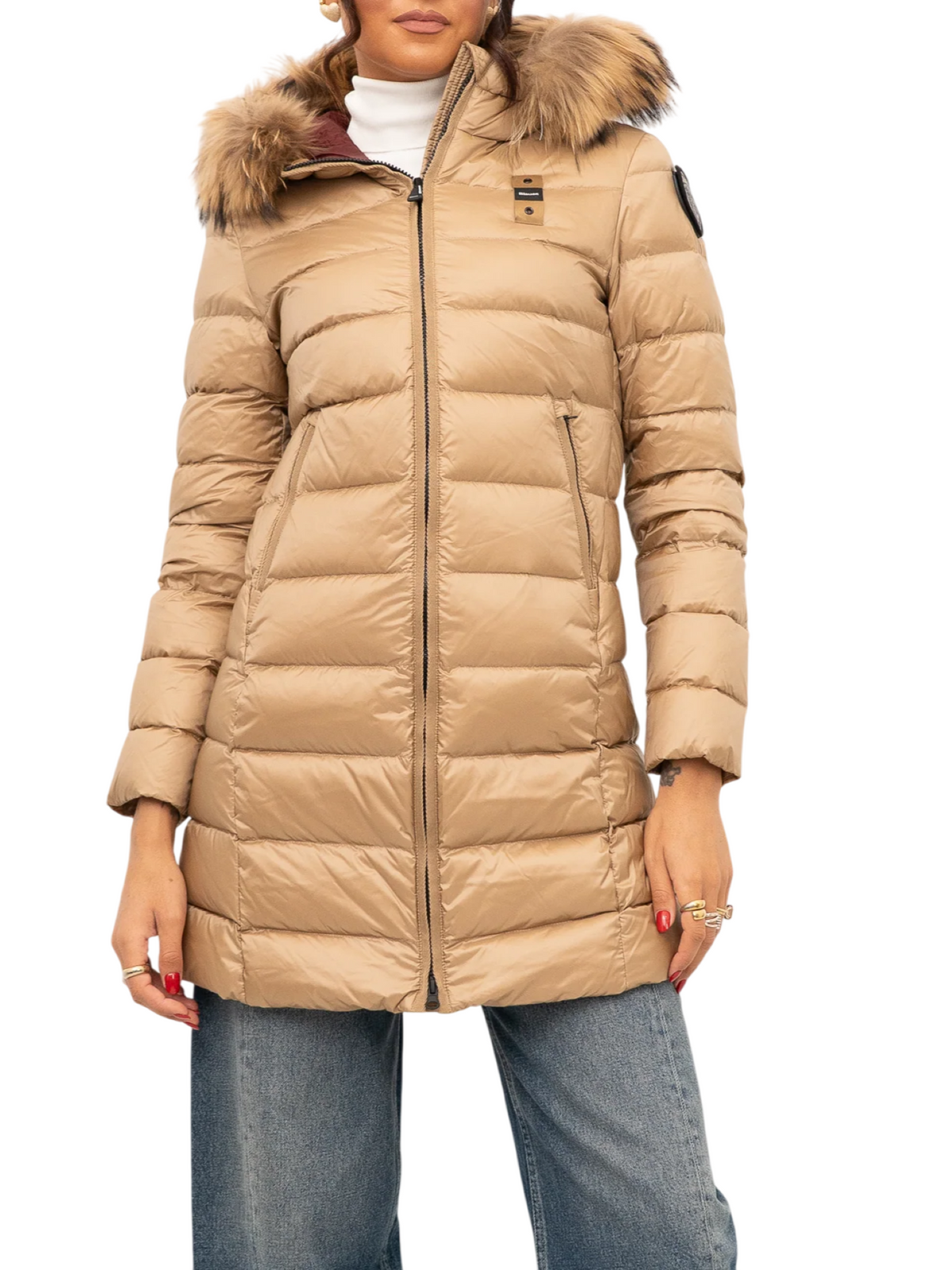 Blauer piumino lungo donna Kristin con cappuccio beige 26WBLDK03040-006047 336MI BLAUER