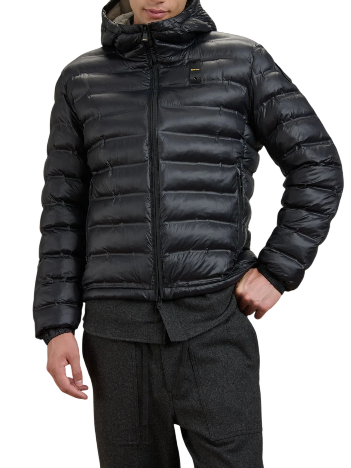 Blauer piumino uomo in nylon ìtrapuntato con cappuccio Charles nero 26WBLUC02218-007284 999EB BLAUER