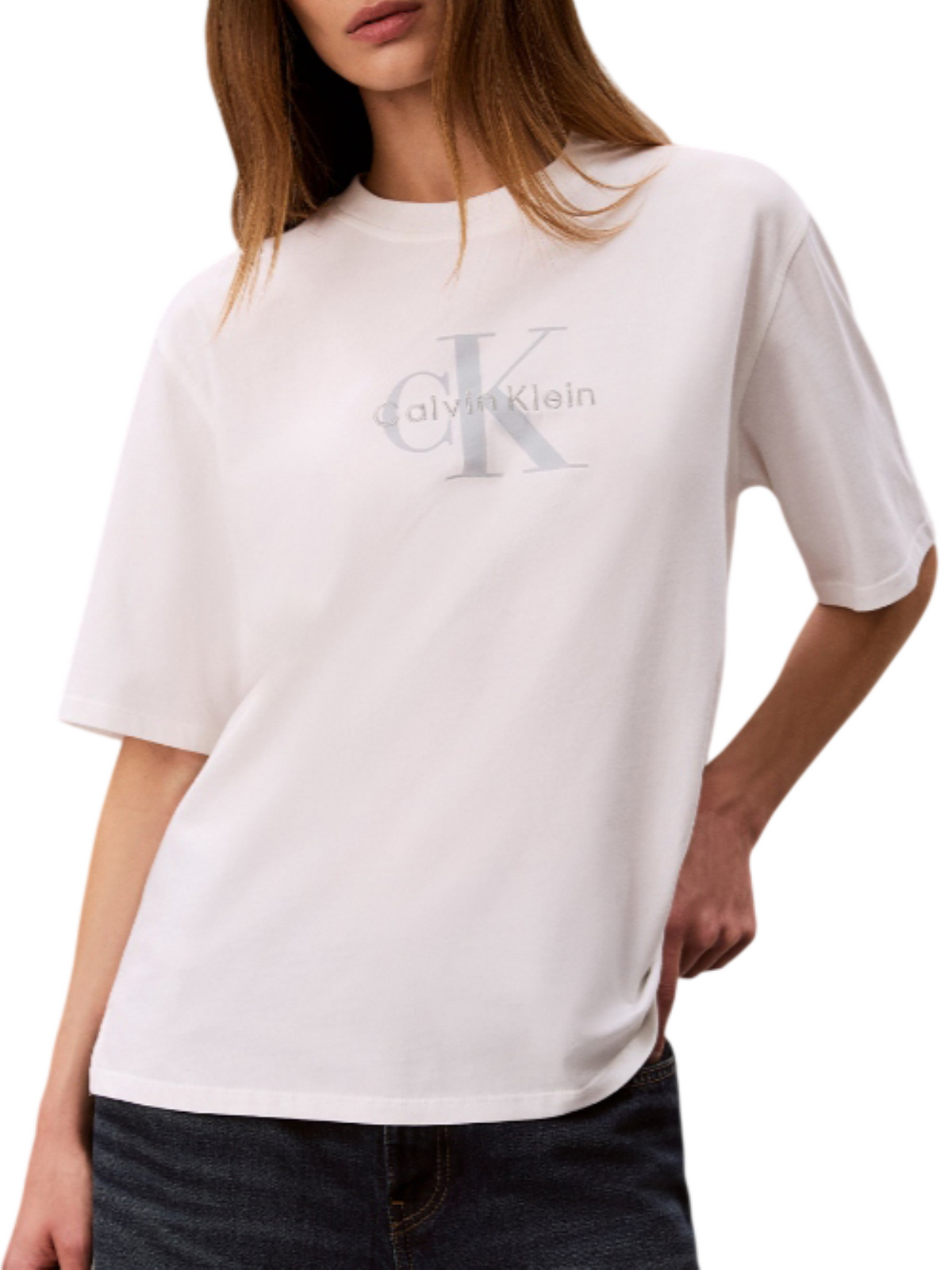Calvin Klein Jeans T-shirt manica corta donna con logo bianco latte LV047H807G YAF Calvin Klein