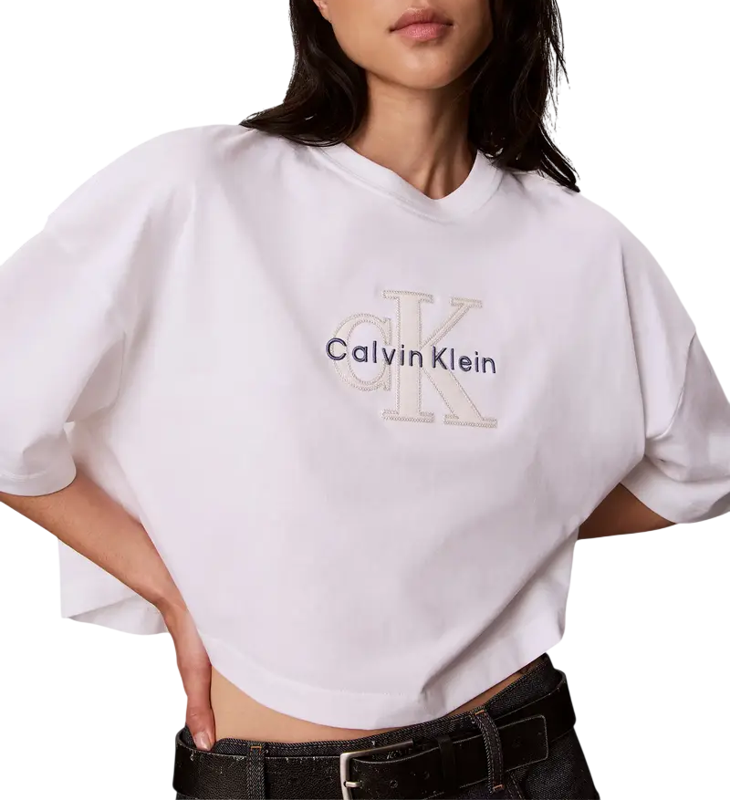 Calvin Klein Jeans T-shirt crop donna manica corta bianco LV047H820G YAF Calvin Klein Jeans