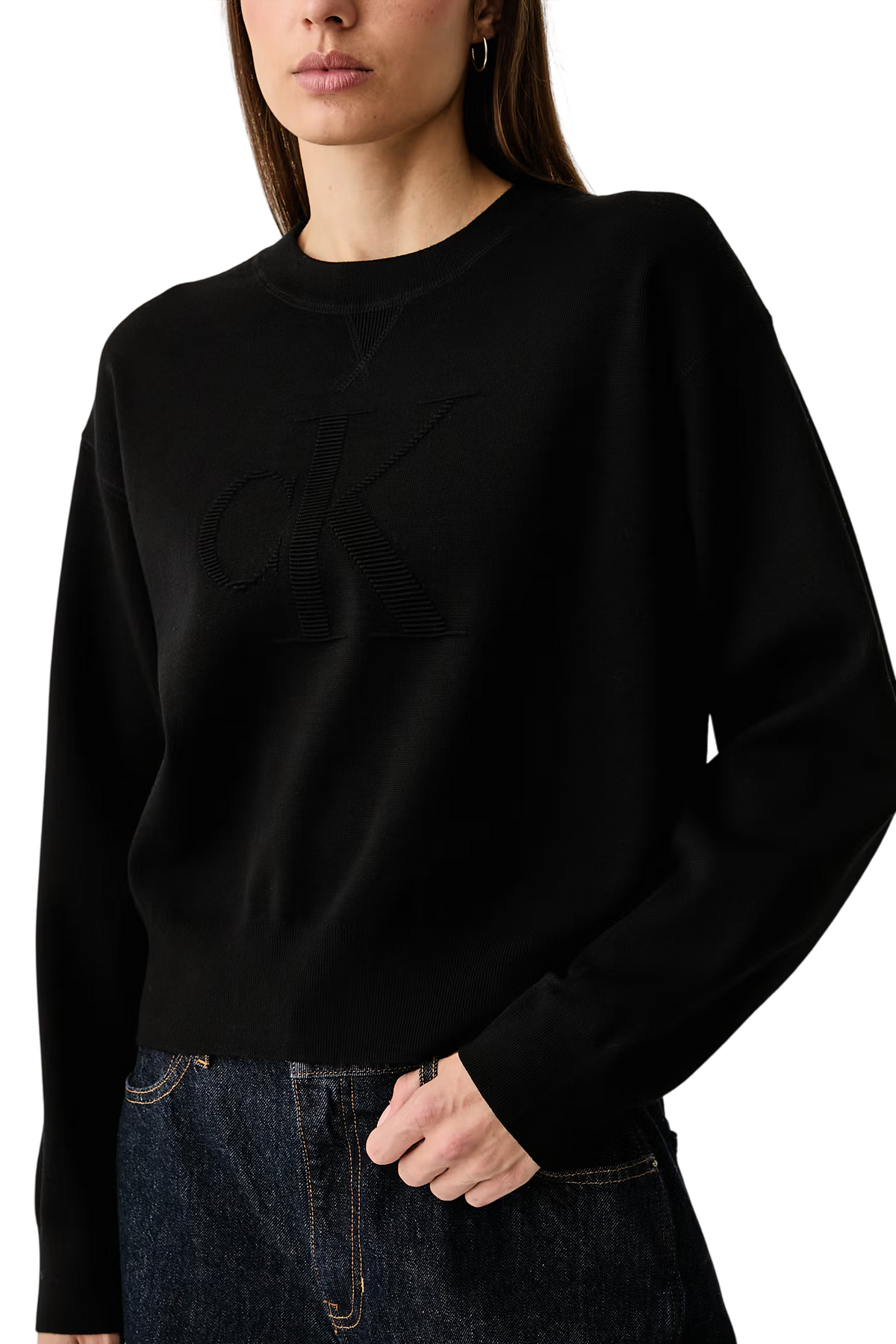 Calvin Klein Jeans maglia girocollo donna con logo jacquard nero LV047H315G UB1 Calvin Klein Jeans