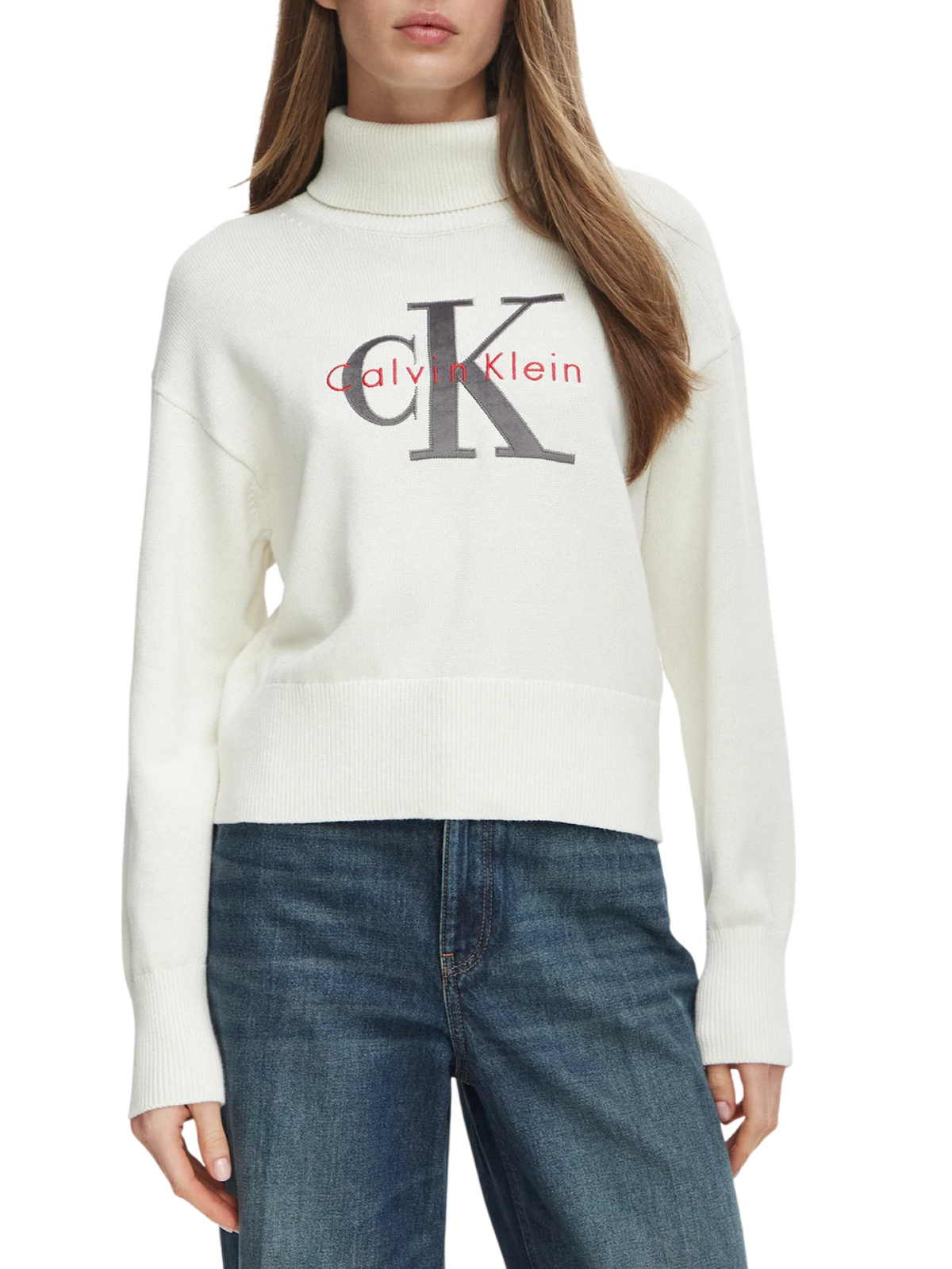 Calvin Klein Jeans maglia dolcevita donna con logo panna LV047H329G YAS Calvin Klein Jeans