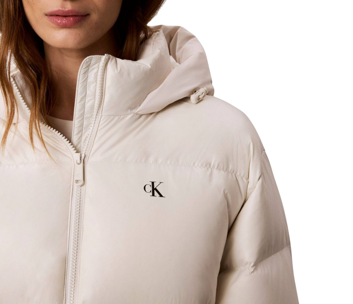 Calvin Klein Jeans piumino donna trapuntato con cappuccio panna LV047H514G 67U Calvin Klein Jeans