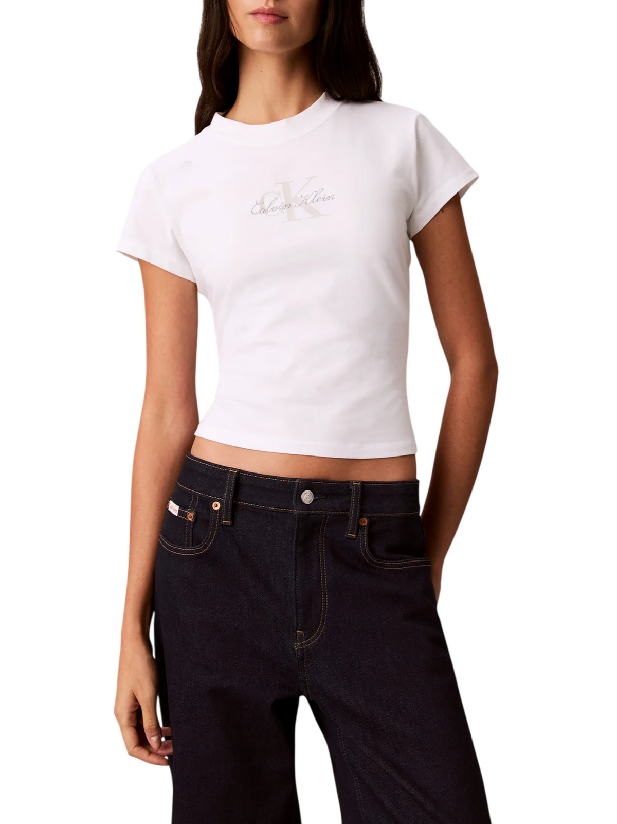 Calvin Klein Jeans T-shirt crop donna manica corta slim bianco LV047H843G YAF Calvin Klein Jeans