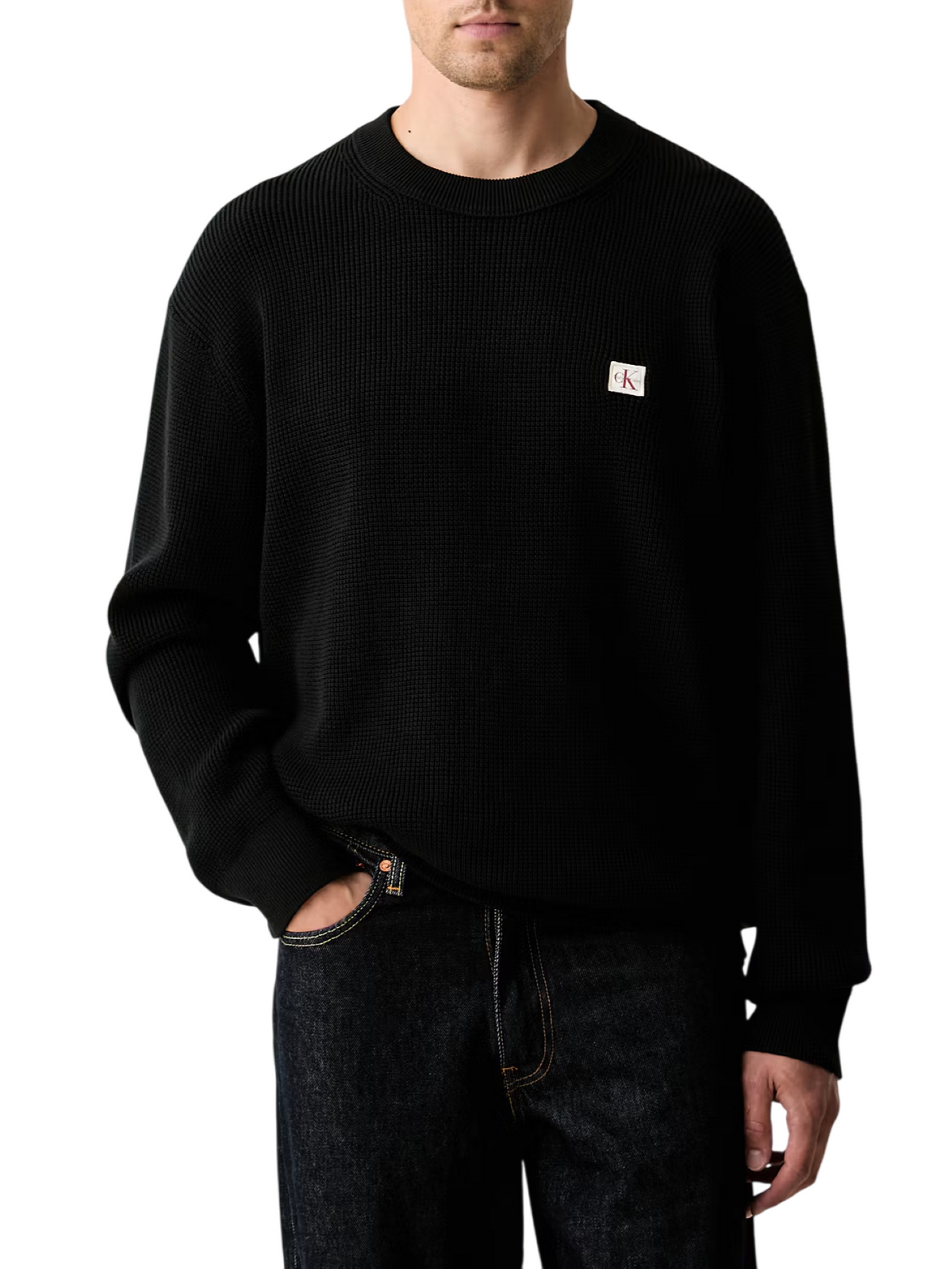 Calvin Klein Jeans maglia uomo in cotone patch logo nero LV04RH326G UB1 Calvin Klein Jeans