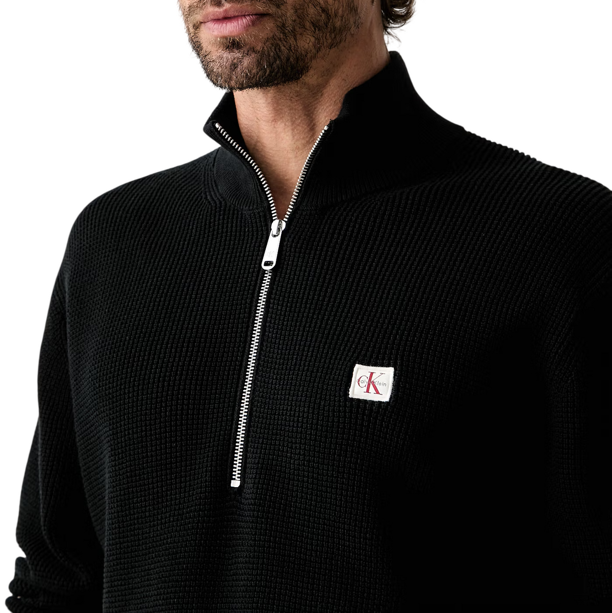 Calvin Klein Jeans maglia uomo mezza zip patch logo nero<BR/><BR/> LV04RH327G UB1 Calvin Klein Jeans