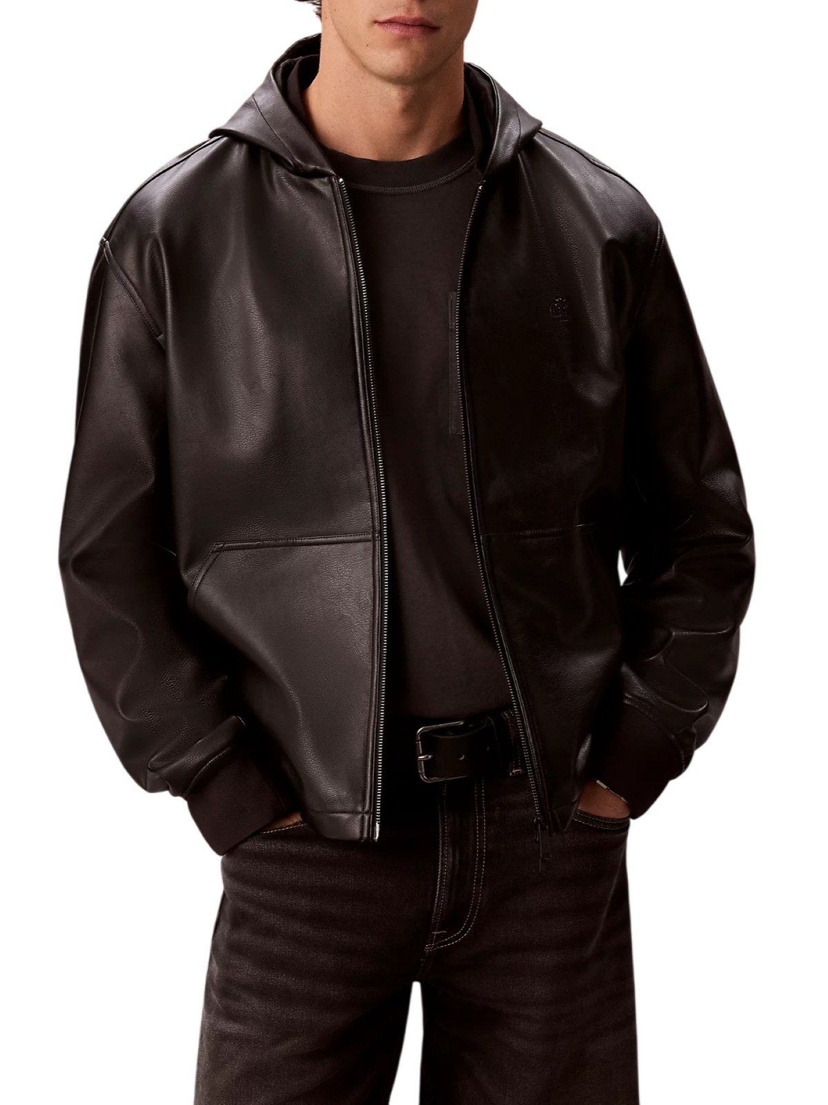 Calvin Klein Jeans giubbino uomo con cappuccio in ecopelle nero LV04RH403G UB1 Calvin Klein Jeans
