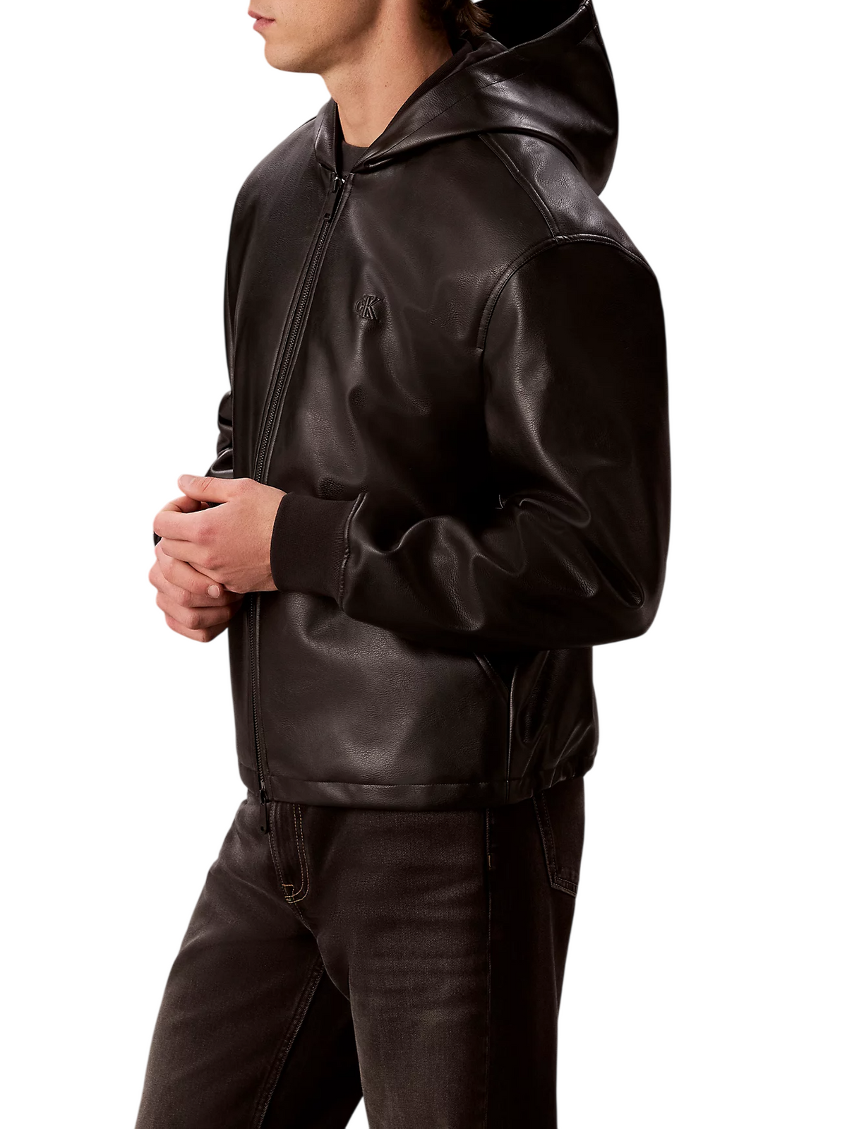 Calvin Klein Jeans giubbino uomo con cappuccio in ecopelle nero LV04RH403G UB1 Calvin Klein Jeans