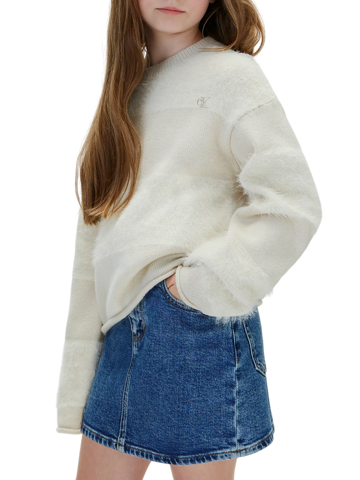 Calvin Klein Jeans maglia fluffy bambina stripe panna LVCKFJF09G CKS Calvin Klein Jeans