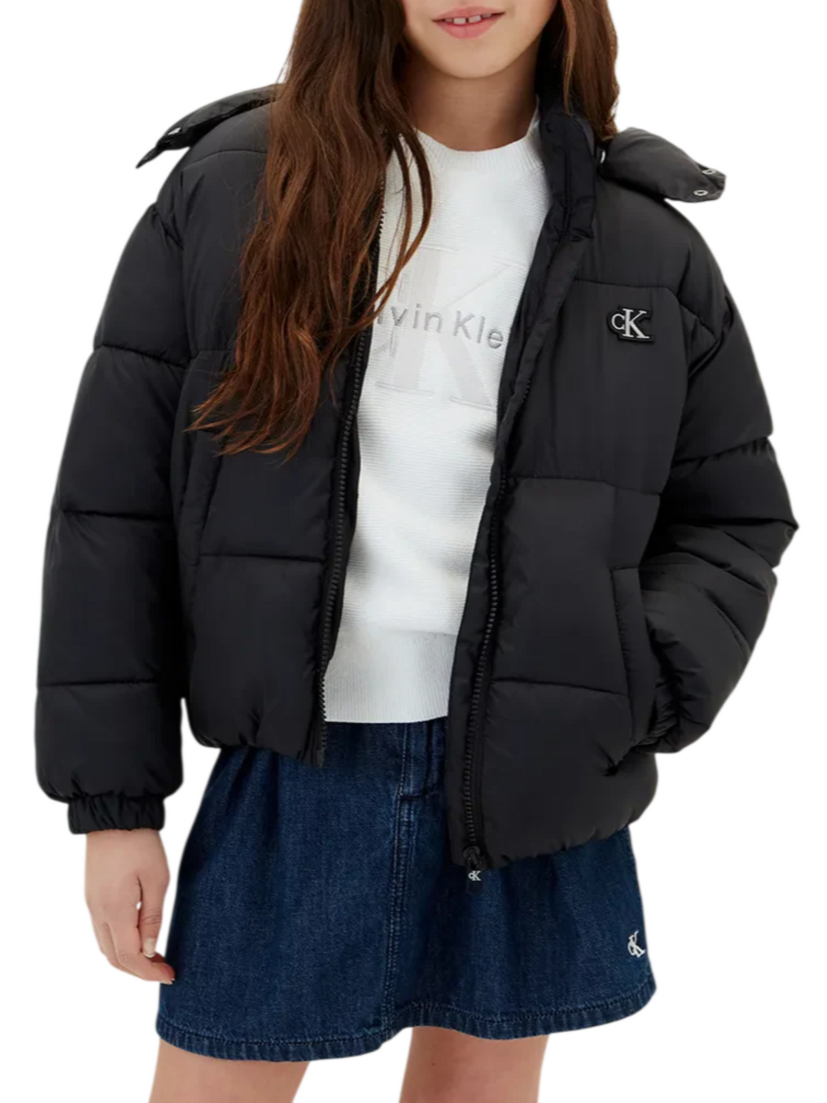 Calvin klein Jeans piumino trapuntato bambina con cappuccio nero LVCKTJM02G BEH Calvin Klein Jeans