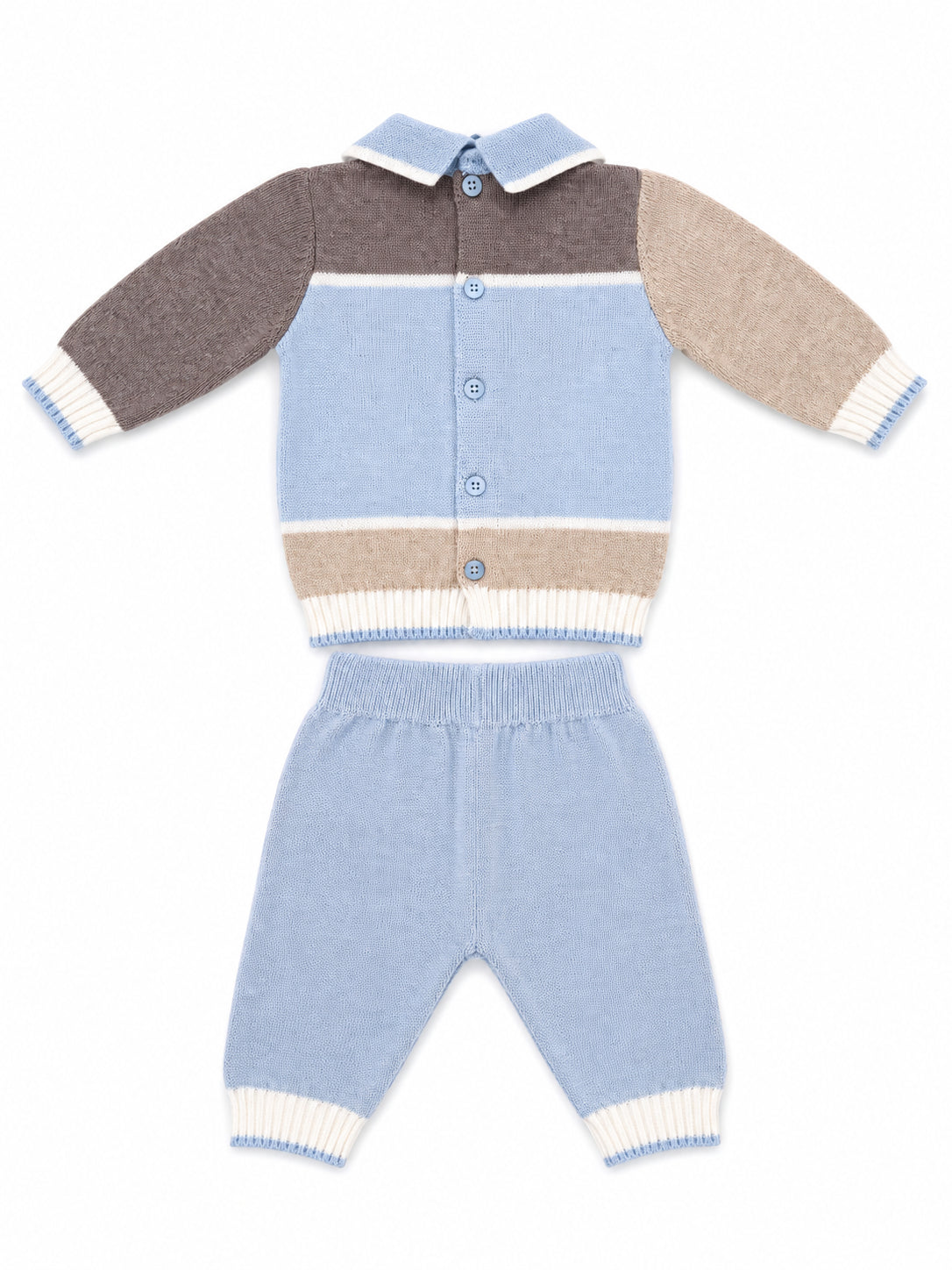 Colori Chiari completo maglia e pantaloni in lana con orsetto celeste beige MF218598-2088 5123 COLORICHIARI