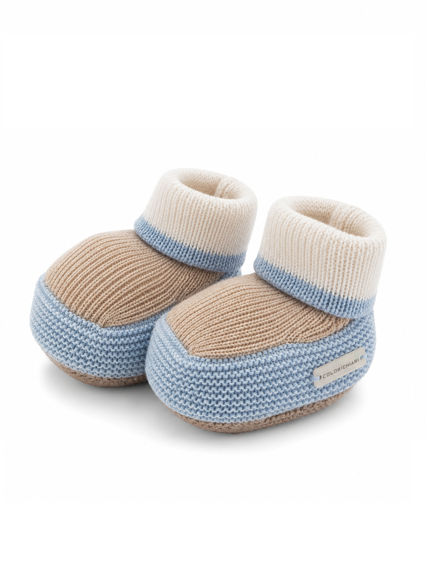 Colori Chiari babbucce neonato in lana colorblock celeste beige MF758600-2088 5123 COLORICHIARI