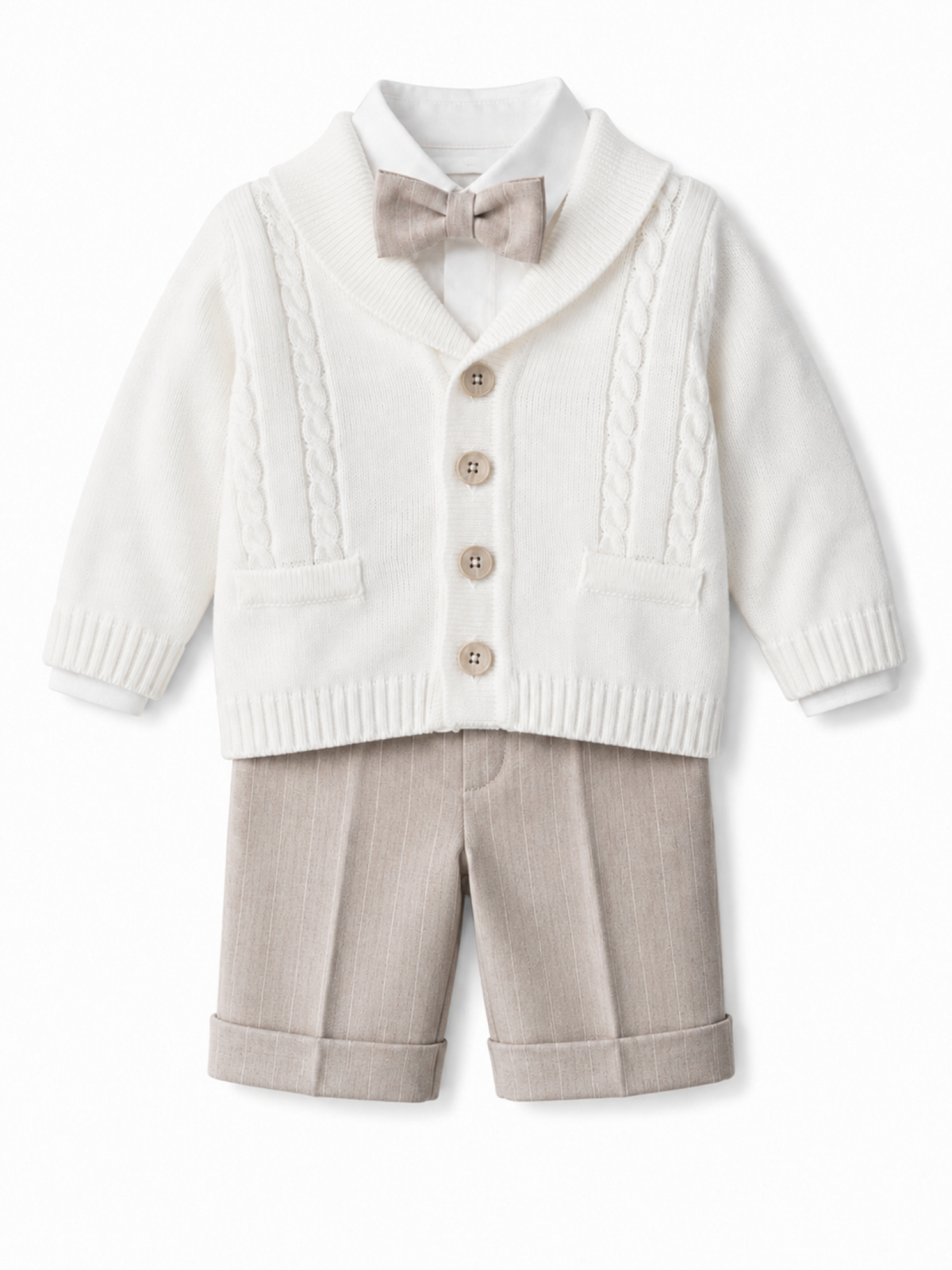 Colori Chiari completo neonato cardigan camicia bermuda papillon panna beige MN408696-5004 23 COLORICHIARI