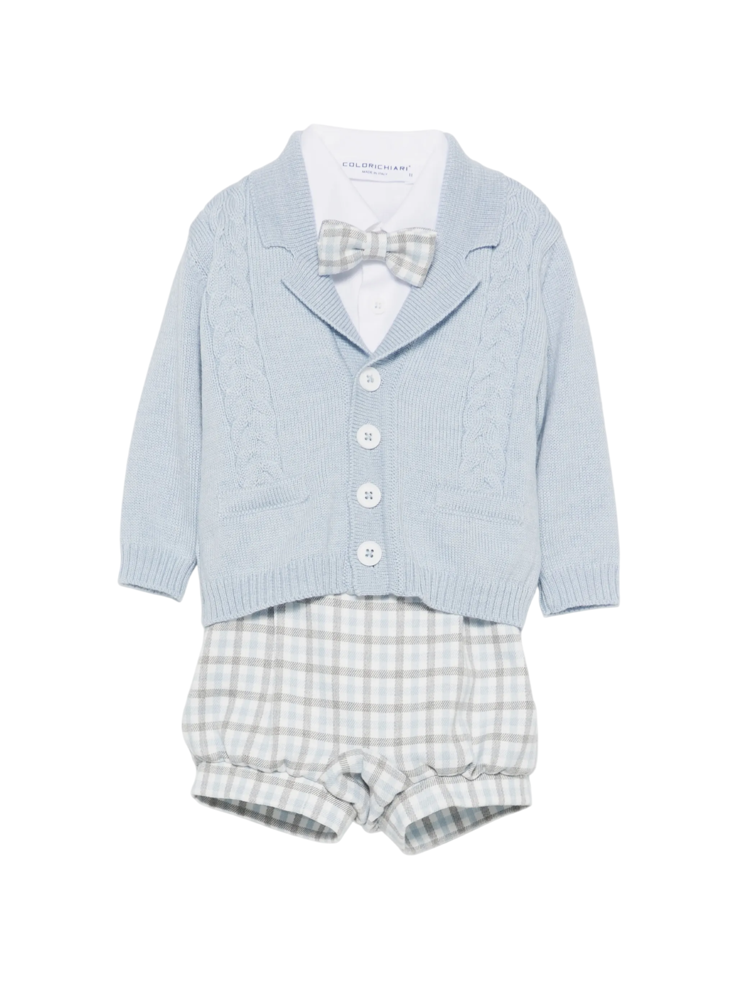 Colori Chiari completo elegante neonato cardigan shorts camicia papillon celeste bianco MN408733-5010 51 COLORICHIARI