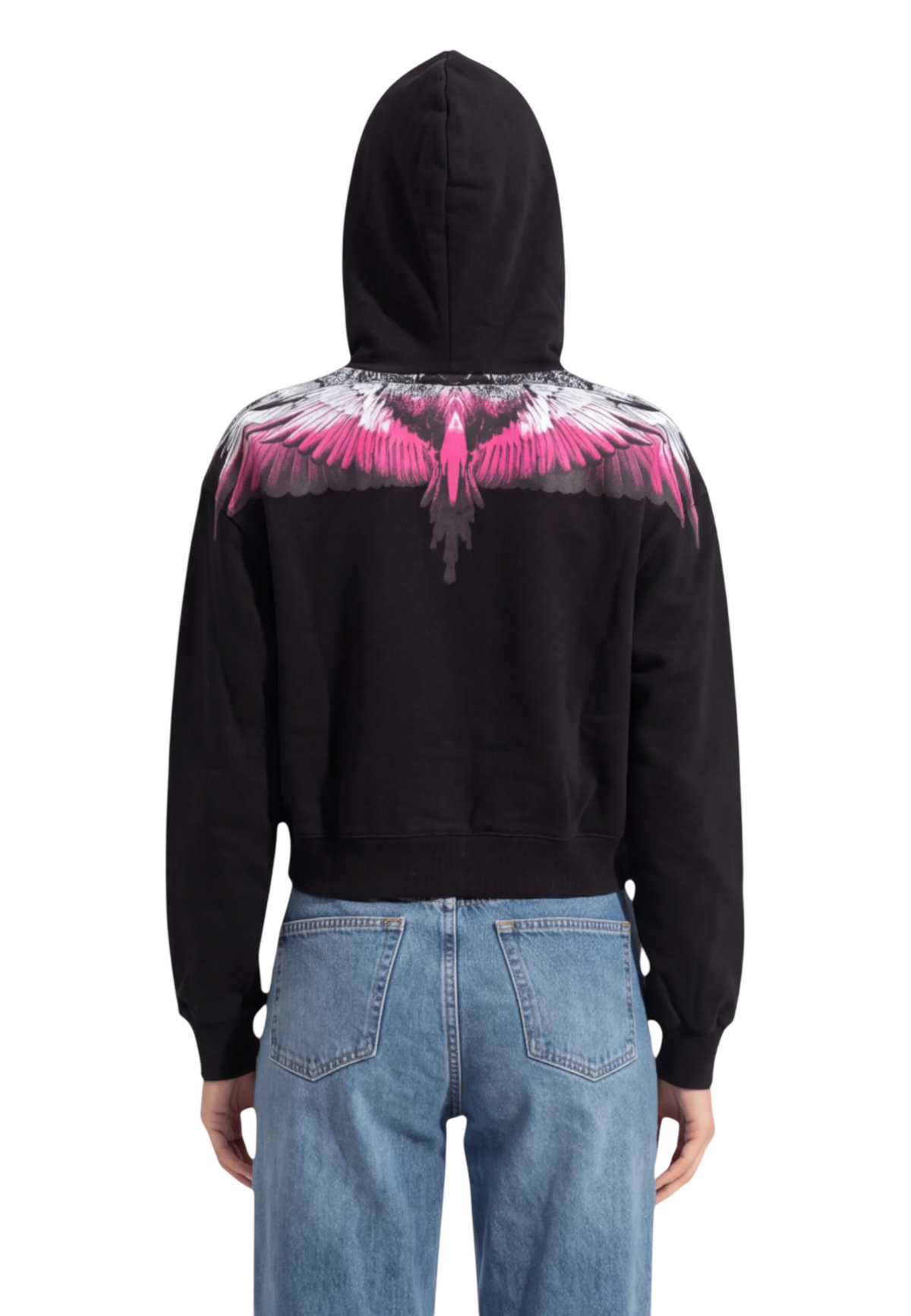 County of Milan felpa donna crop con cappuccio nero fucsia CM30204 NERO-PINK COUNTY OF MILAN