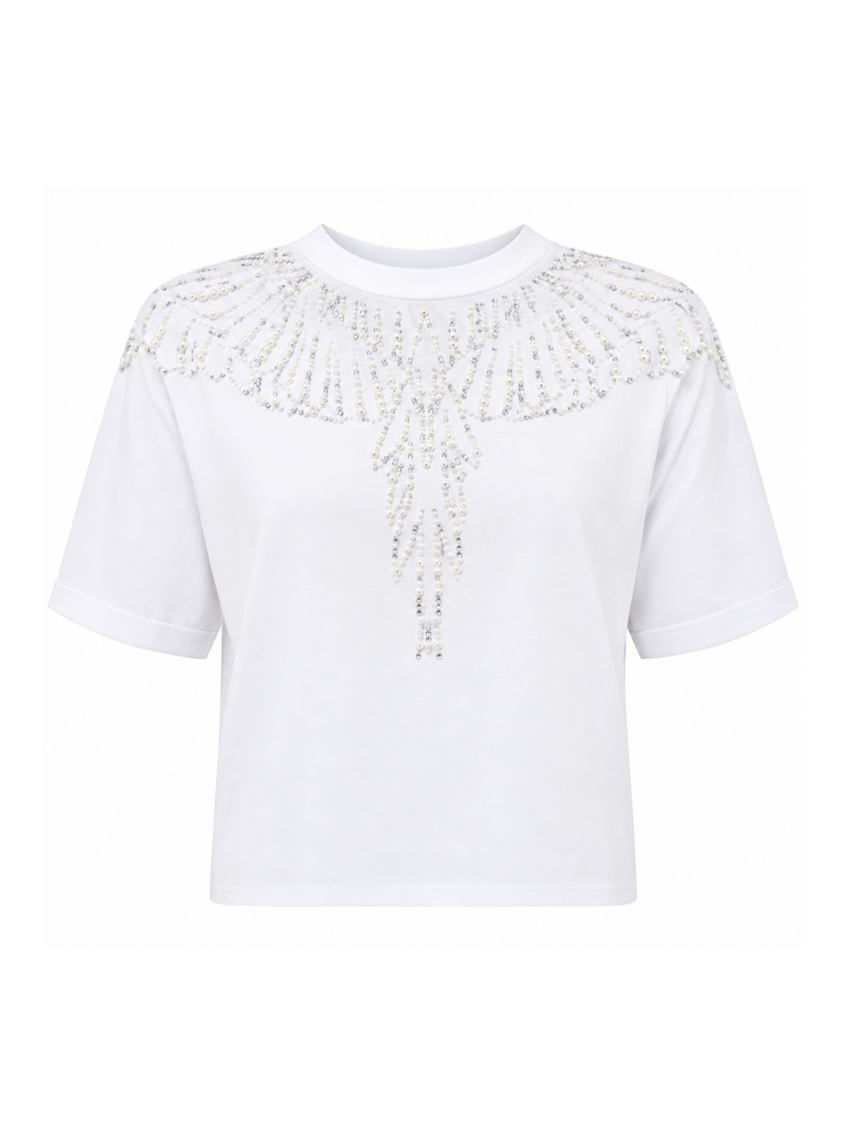County of Milan T-shirt crop donna manica corta con applicazioni gioiello latte CM30272 OFF WHITE COUNTY OF MILAN