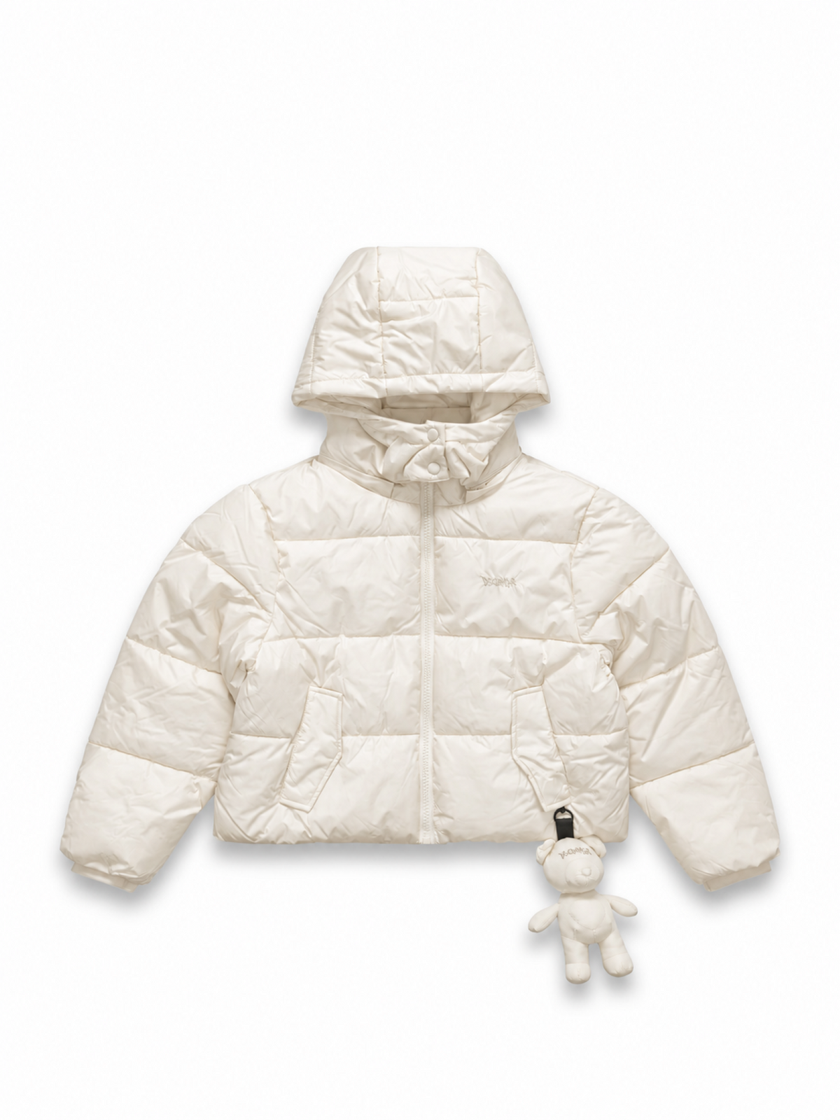 Disclaimer piumino trapuntato bambina con cappuccio e peluche panna 59210 LATTE DISCLAIMER