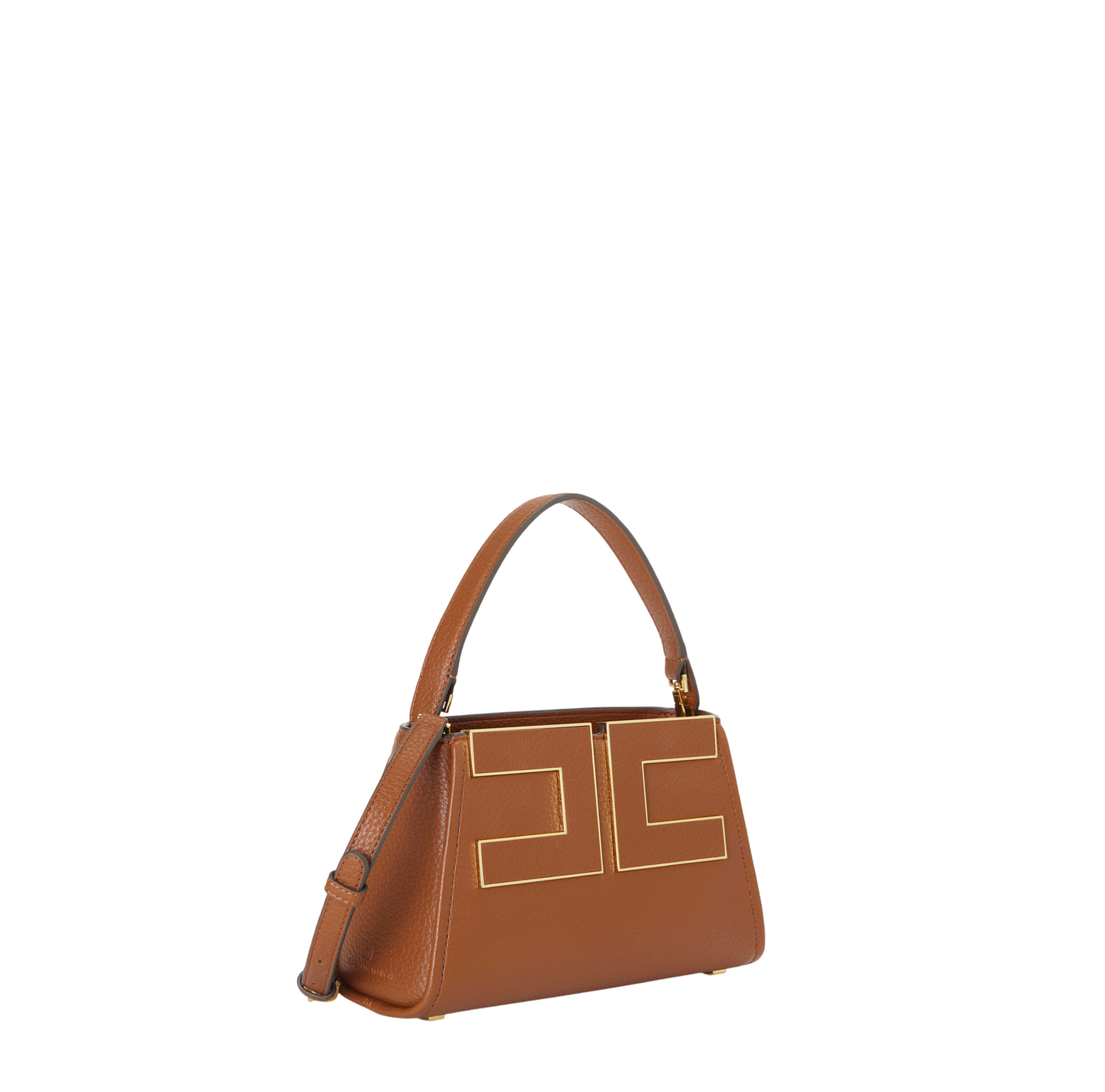 Elisabetta Franchi borsa a mano con tracolla placca logo marrone cuoio BS07A66 FK3 ELISABETTA FRANCHI