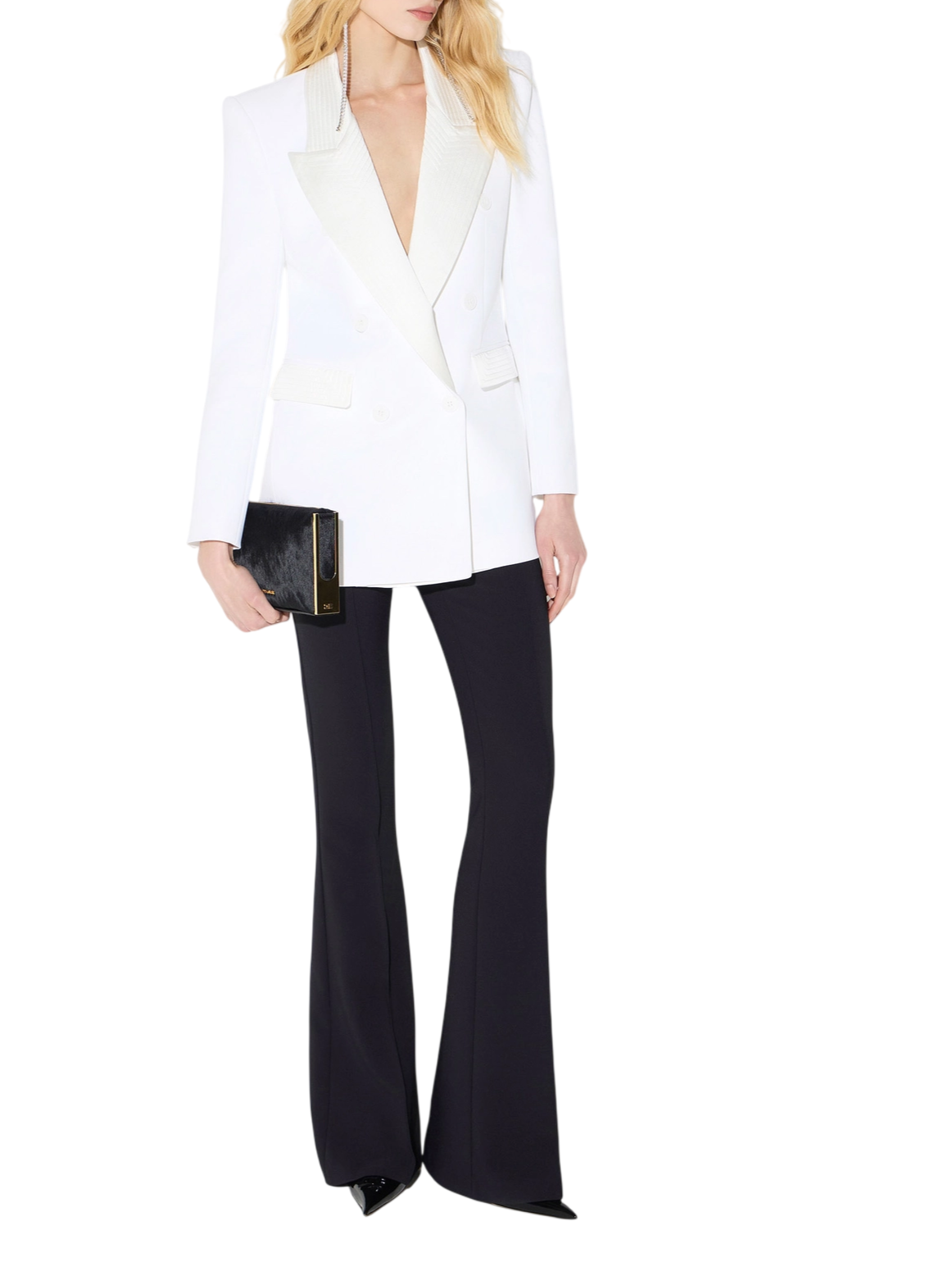 Elisabetta Franchi giacca blazer doppiopetto dettagli satin avorio GI26366 360 ELISABETTA FRANCHI