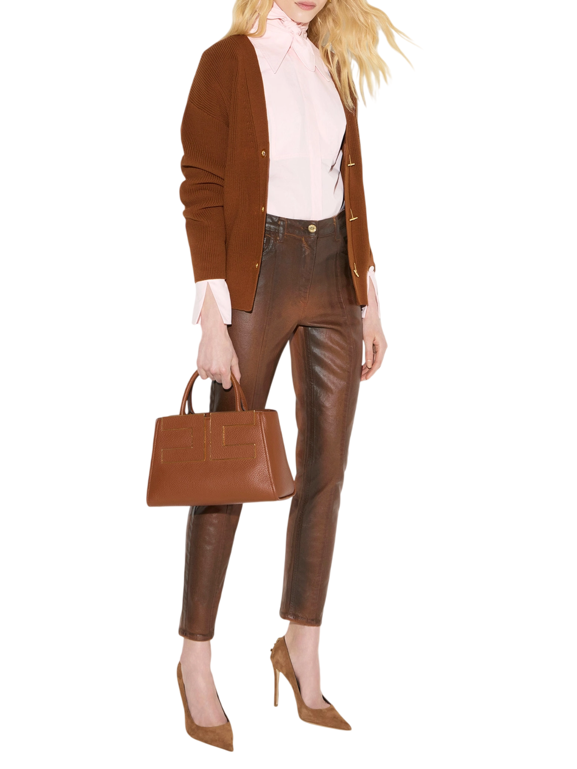 Elisabetta Franchi cardigan over donna con bottoni gioiello marrone MK01S66 FK3 ELISABETTA FRANCHI