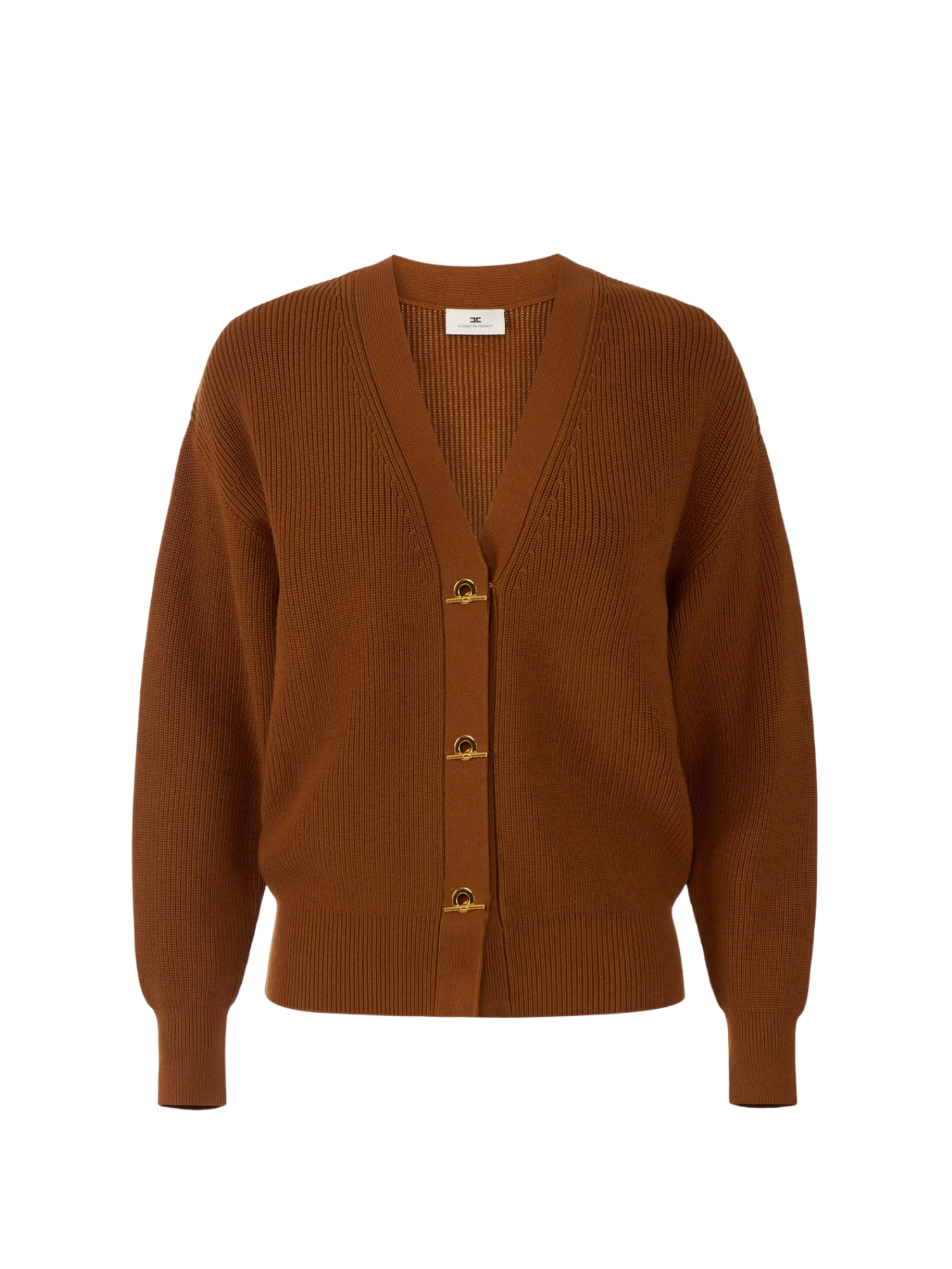 Elisabetta Franchi cardigan over donna con bottoni gioiello marrone MK01S66 FK3 ELISABETTA FRANCHI