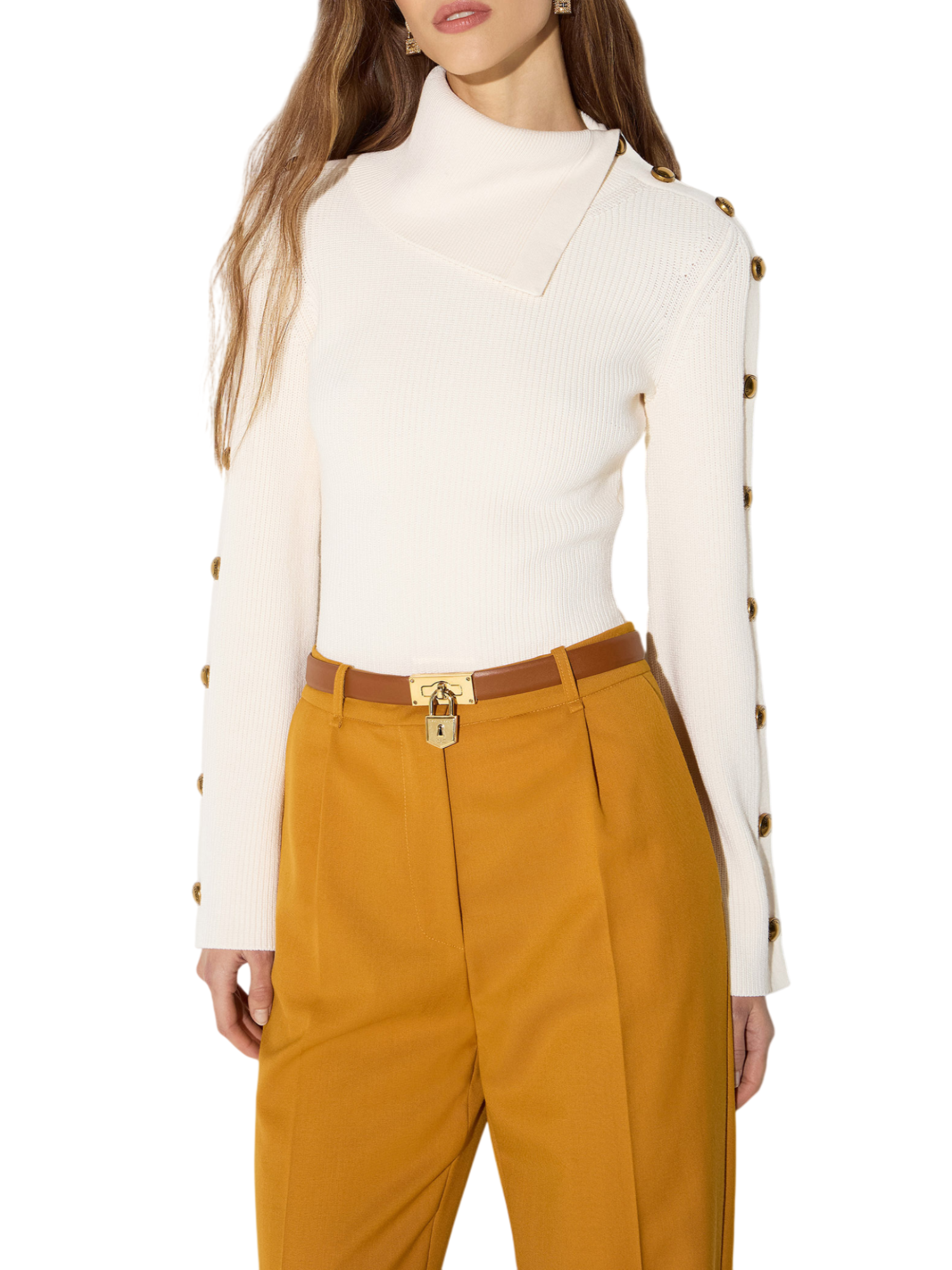 Elisabetta Franchi maglia dolcevita donna con bottoni gioiello panna MK03S66 193 ELISABETTA FRANCHI